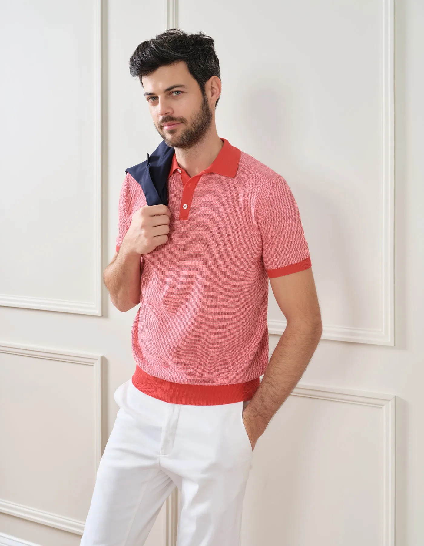 2 COLOR KNIT SHORT SLEEVE POLO