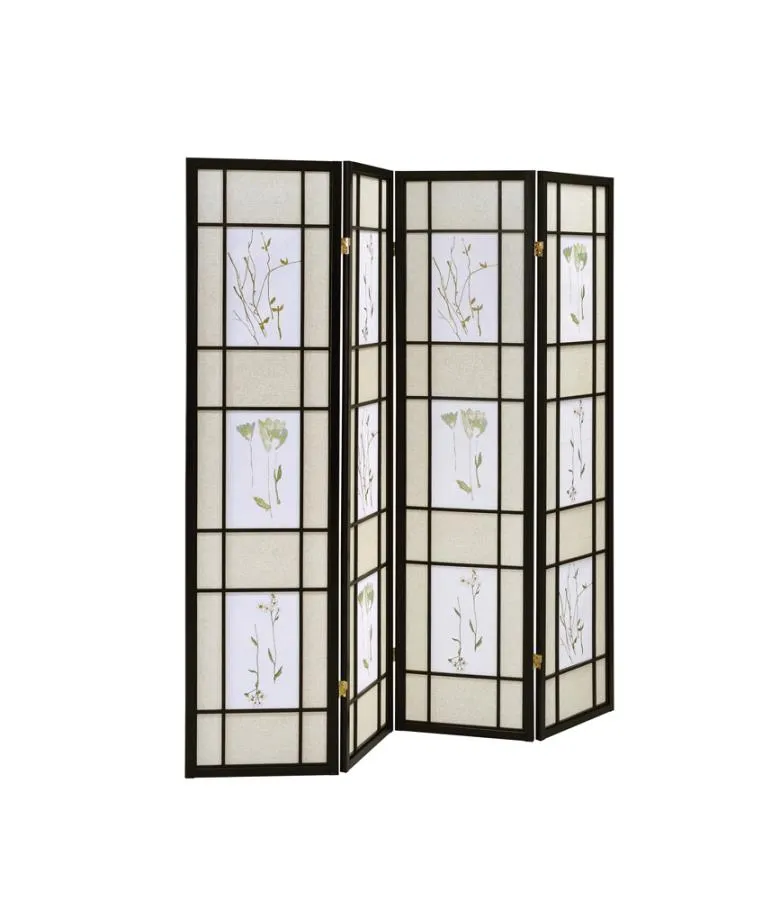 4-panel Floral Print Folding Screen Multi-color