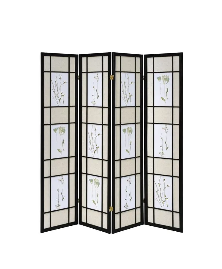 4-panel Floral Print Folding Screen Multi-color