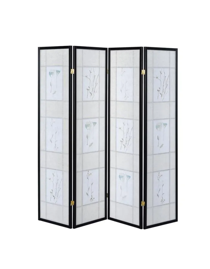 4-panel Floral Print Folding Screen Multi-color