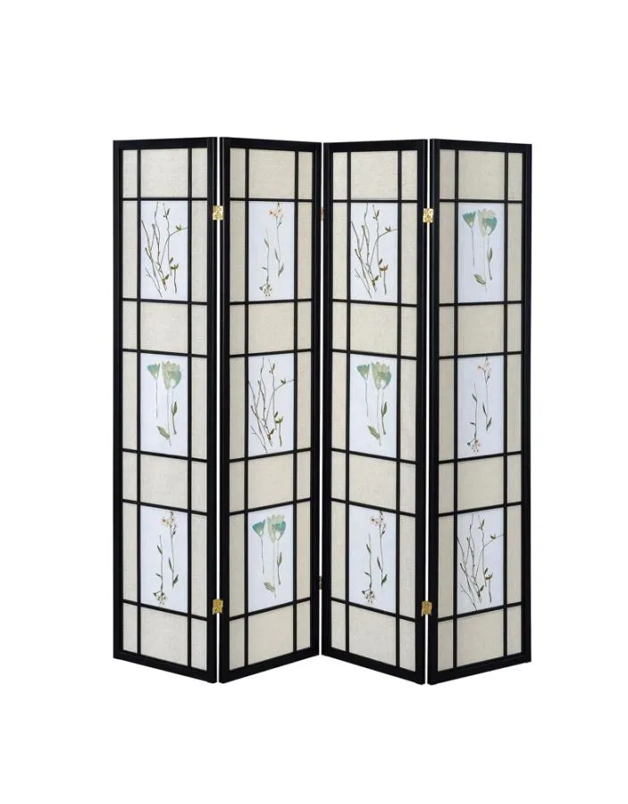 4-panel Floral Print Folding Screen Multi-color