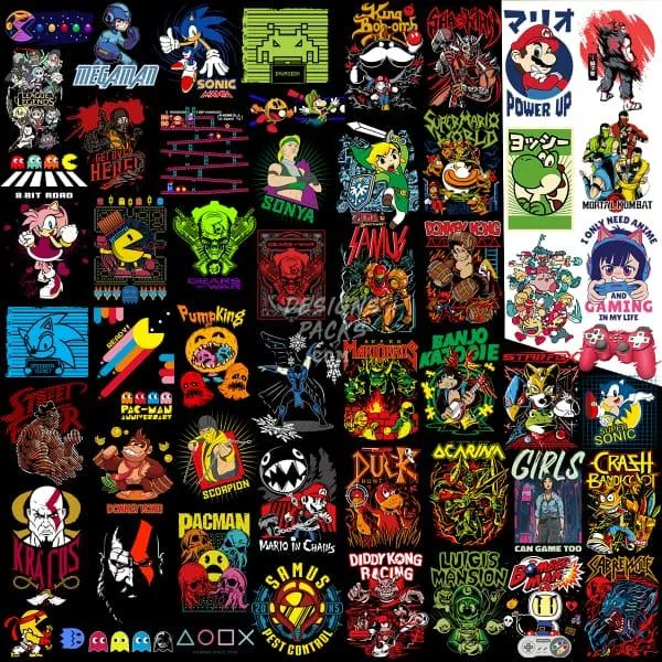 75 Retro Gaming Mixed Designs Bundle PNG AI