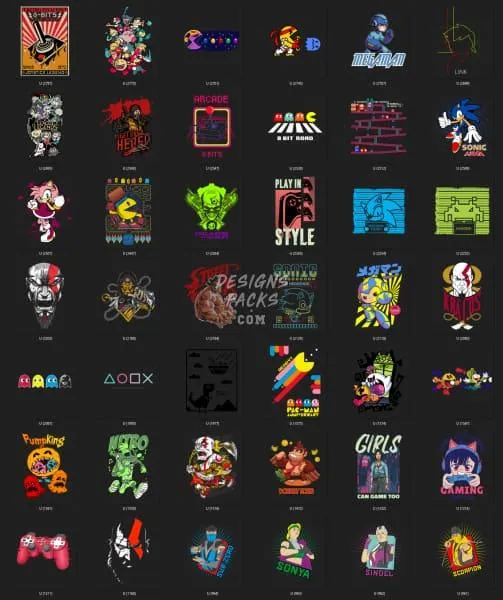 75 Retro Gaming Mixed Designs Bundle PNG AI