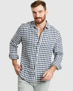 Antibes Blue Gingham Linen Shirt - Casual Fit