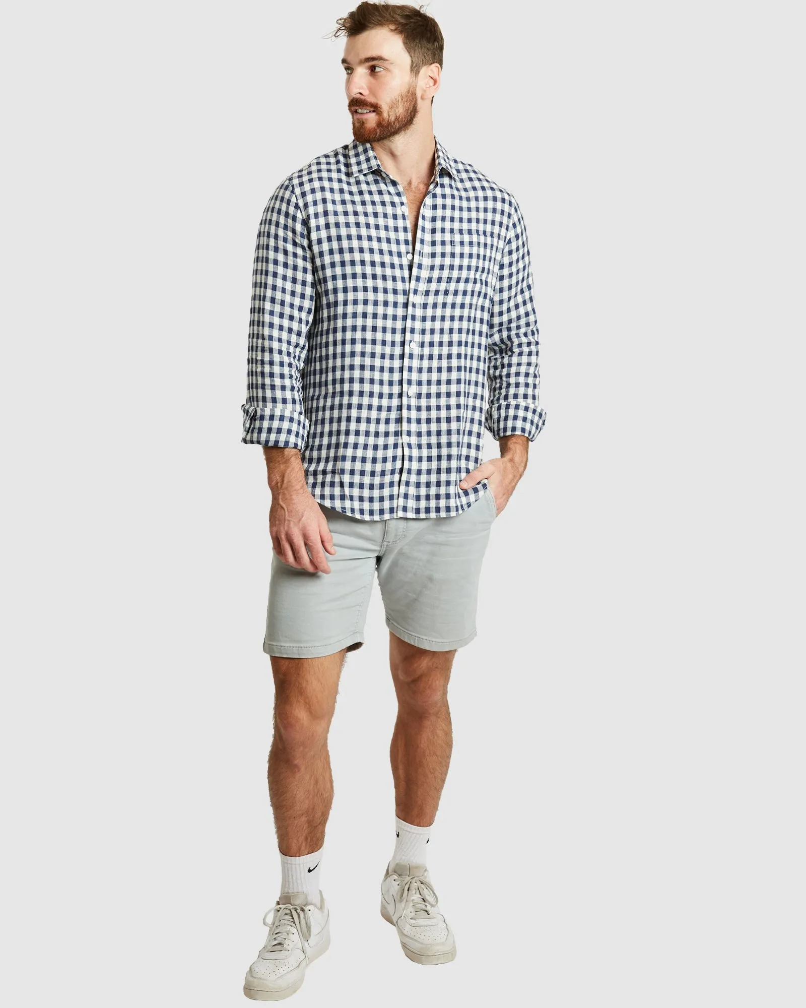 Antibes Blue Gingham Linen Shirt - Casual Fit