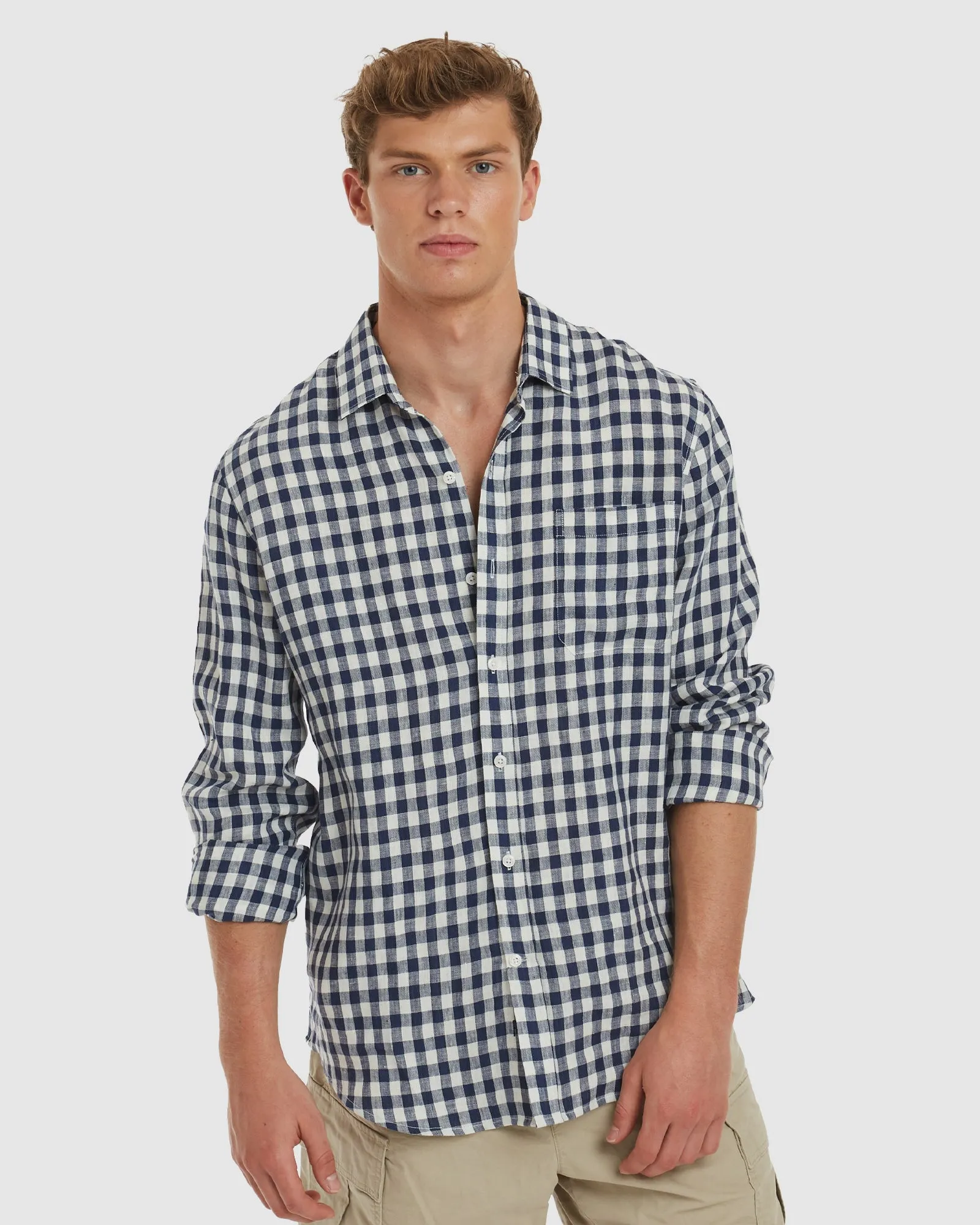 Antibes Blue Gingham Linen Shirt - Casual Fit