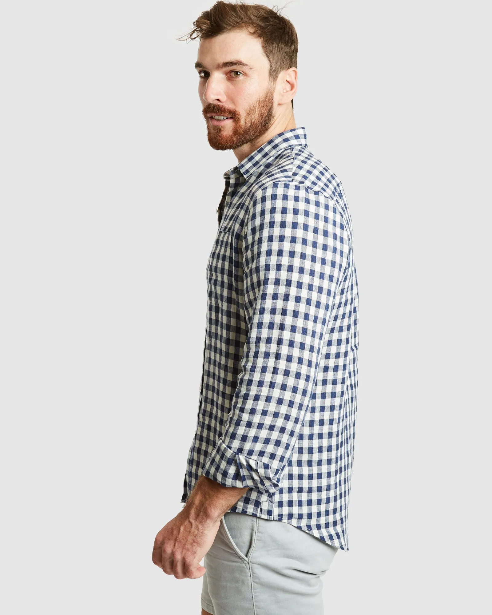 Antibes Blue Gingham Linen Shirt - Casual Fit