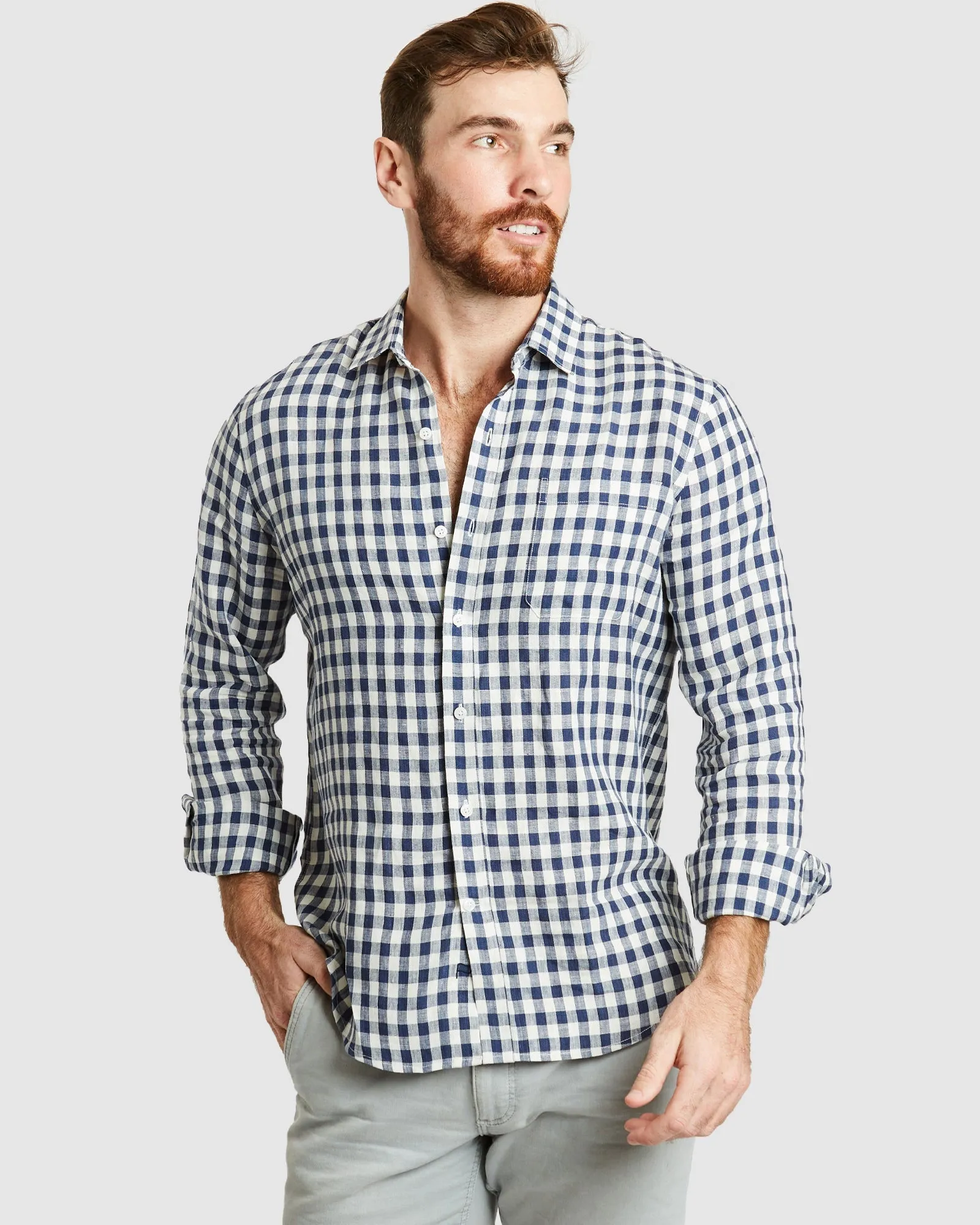 Antibes Blue Gingham Linen Shirt - Casual Fit