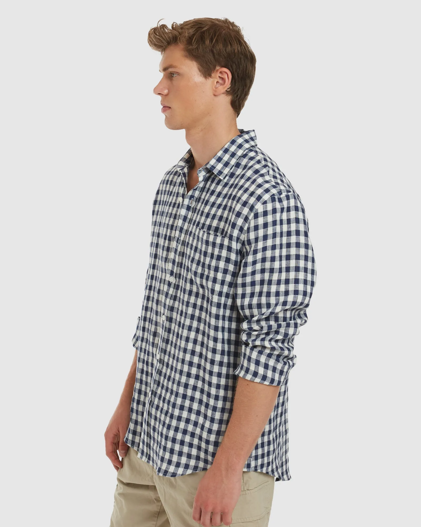 Antibes Blue Gingham Linen Shirt - Casual Fit
