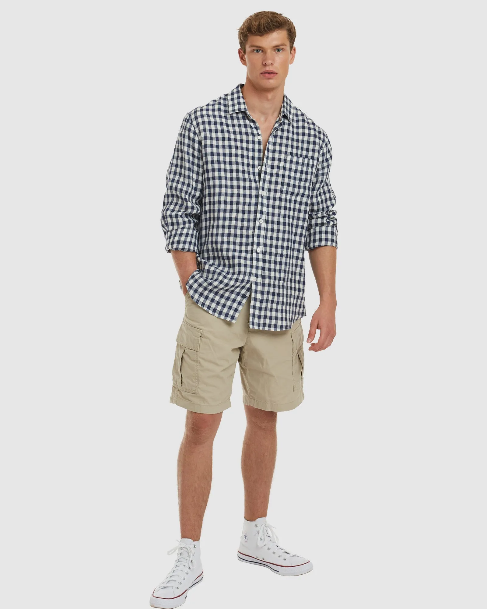 Antibes Blue Gingham Linen Shirt - Casual Fit