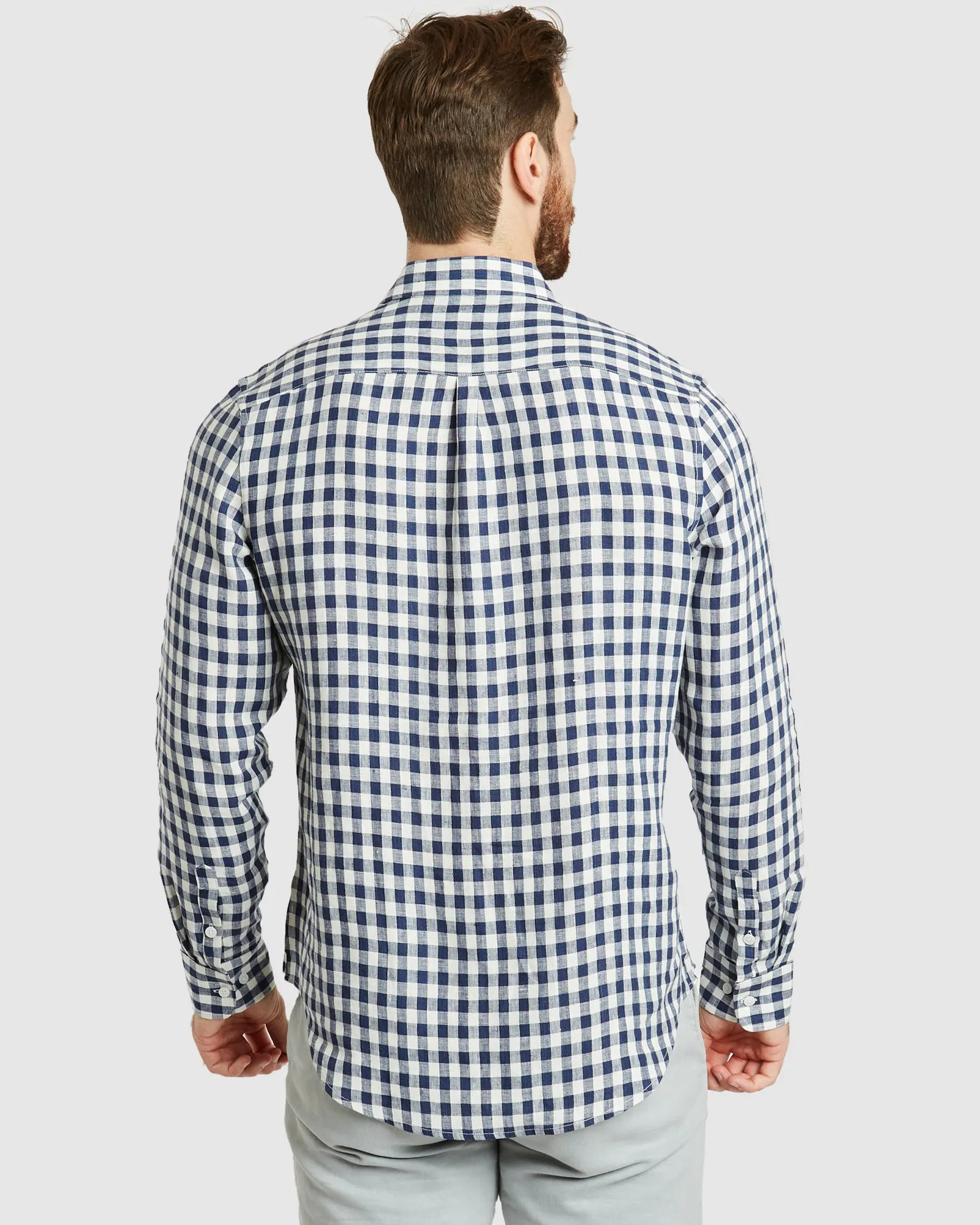 Antibes Blue Gingham Linen Shirt - Casual Fit