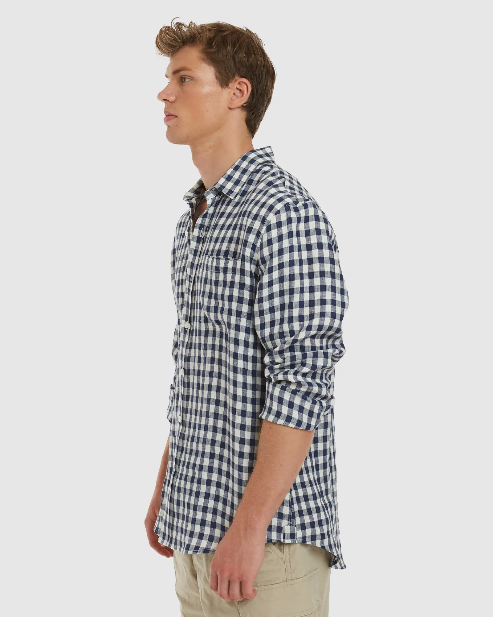 Antibes Blue Gingham Linen Shirt - Casual Fit