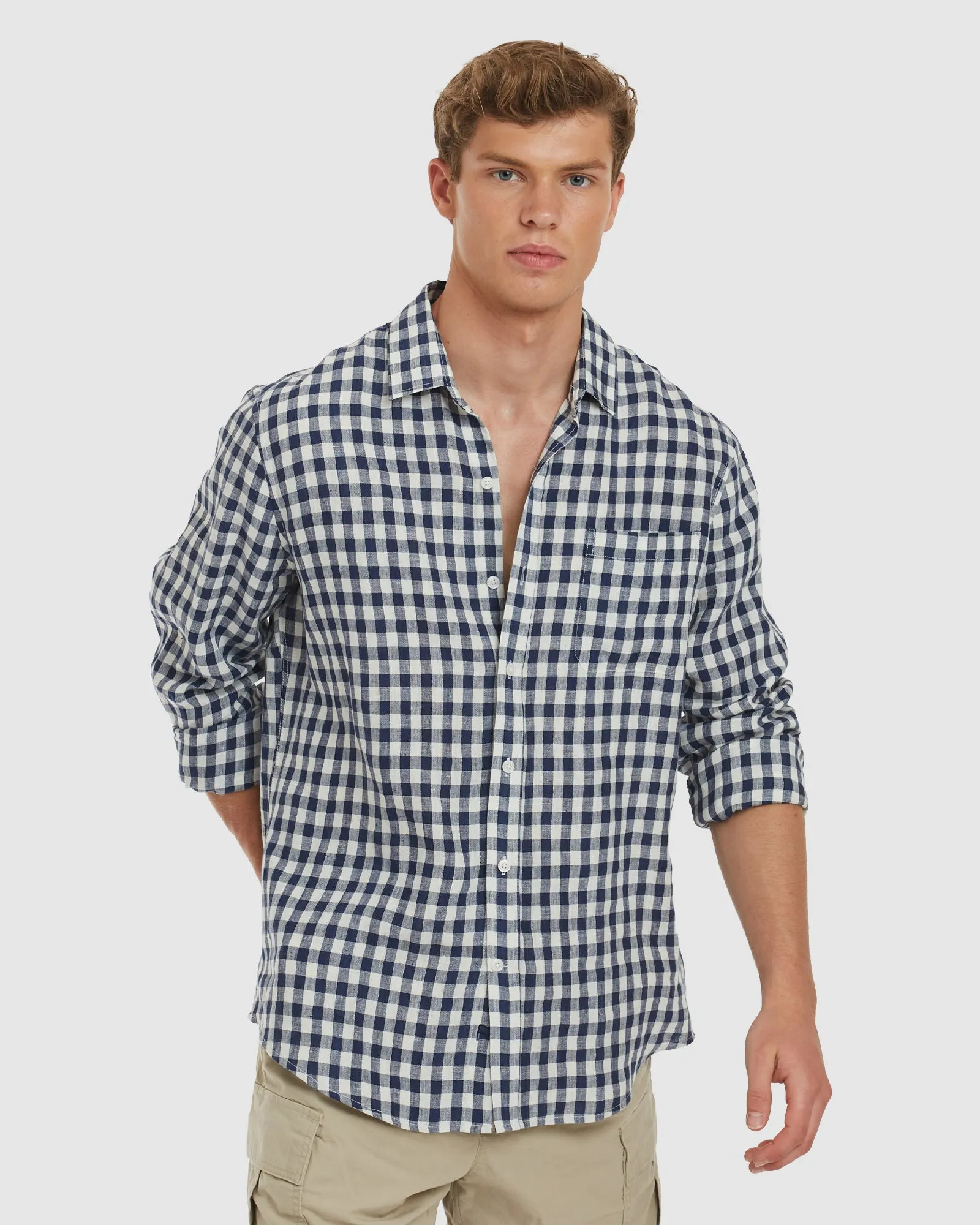 Antibes Blue Gingham Linen Shirt - Casual Fit