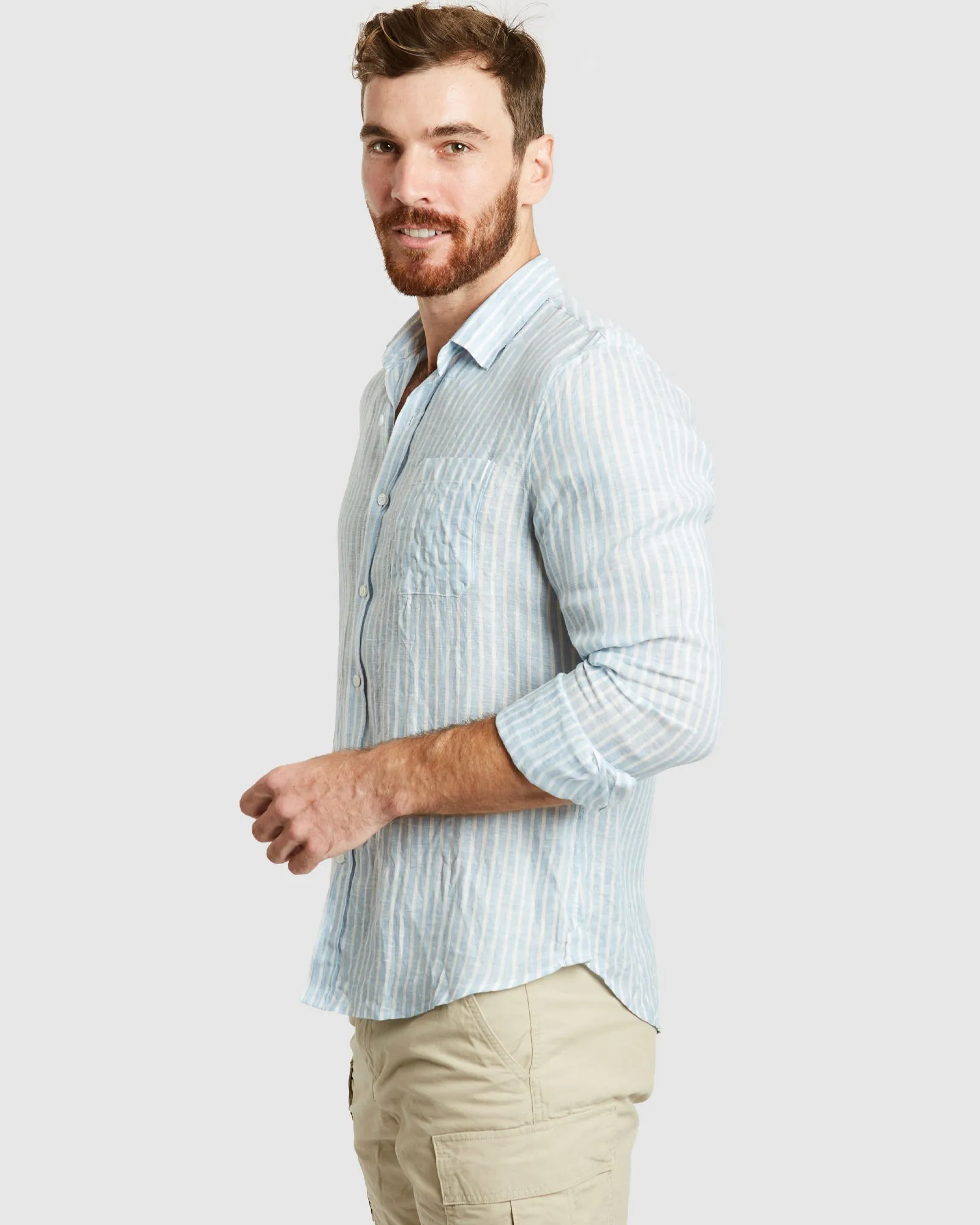 Antibes Chambray Stripes Linen Shirt - Casual Fit