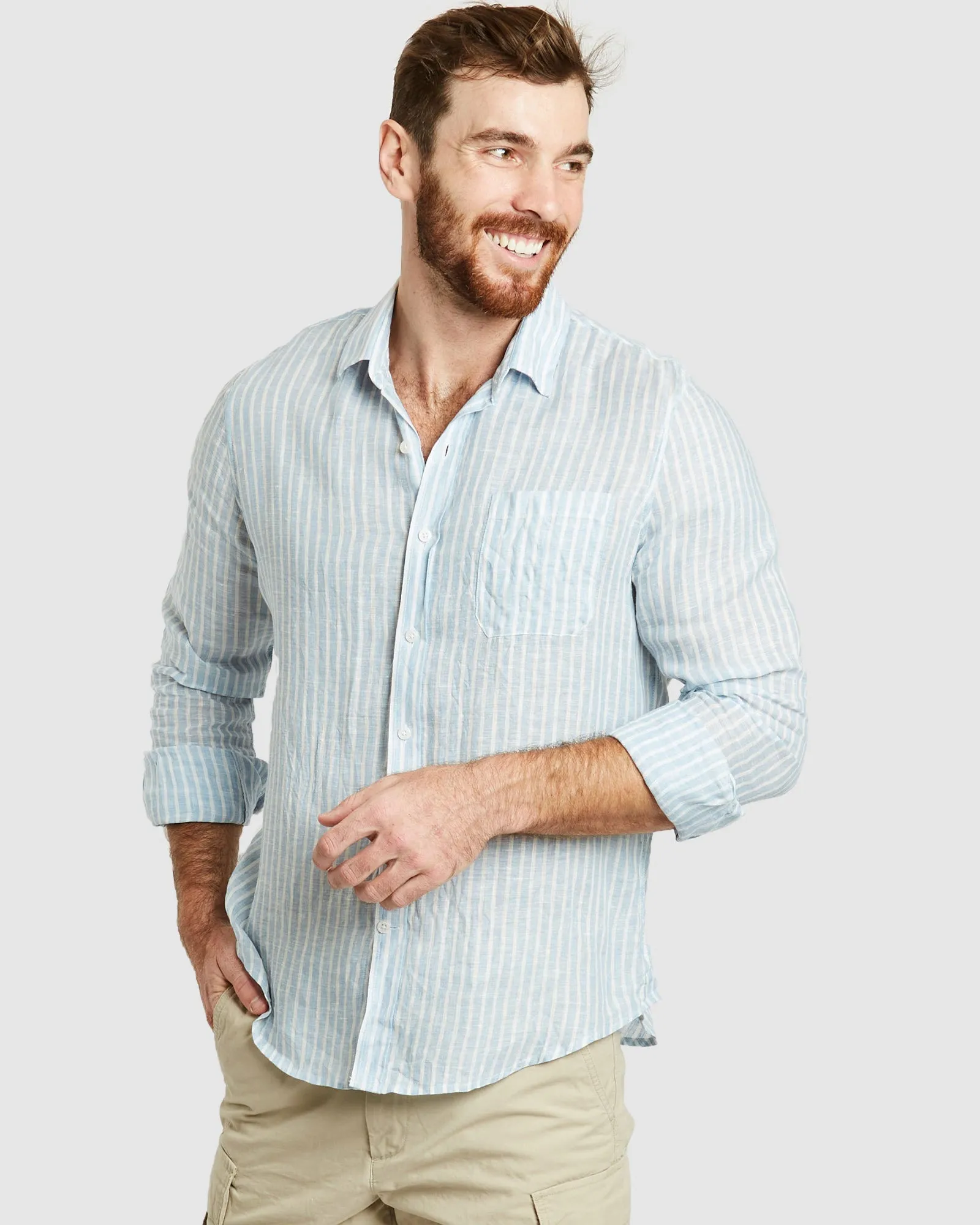 Antibes Chambray Stripes Linen Shirt - Casual Fit