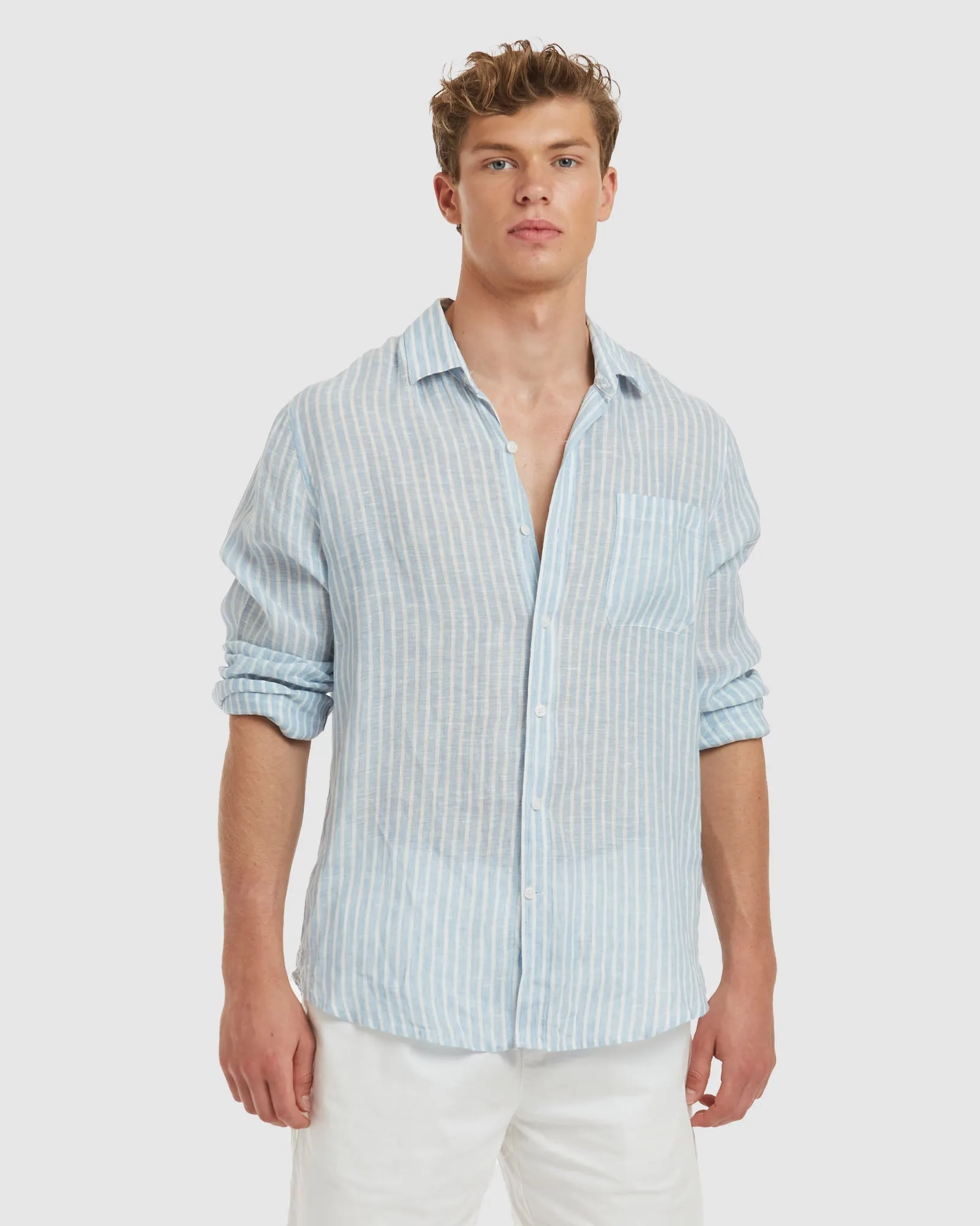 Antibes Chambray Stripes Linen Shirt - Casual Fit