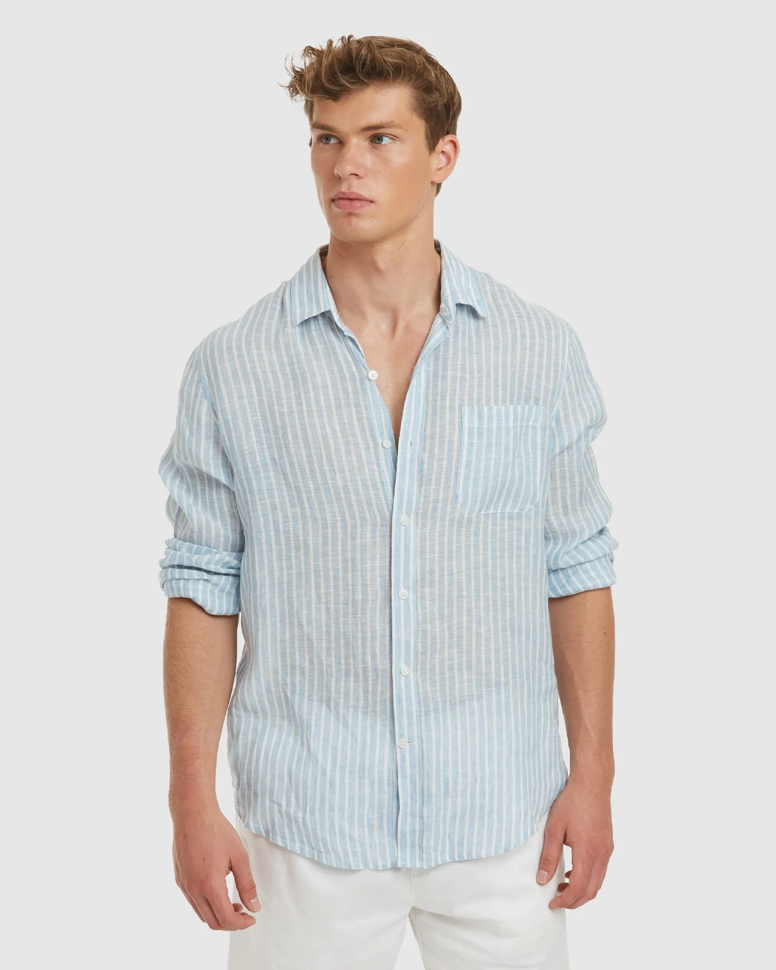 Antibes Chambray Stripes Linen Shirt - Casual Fit