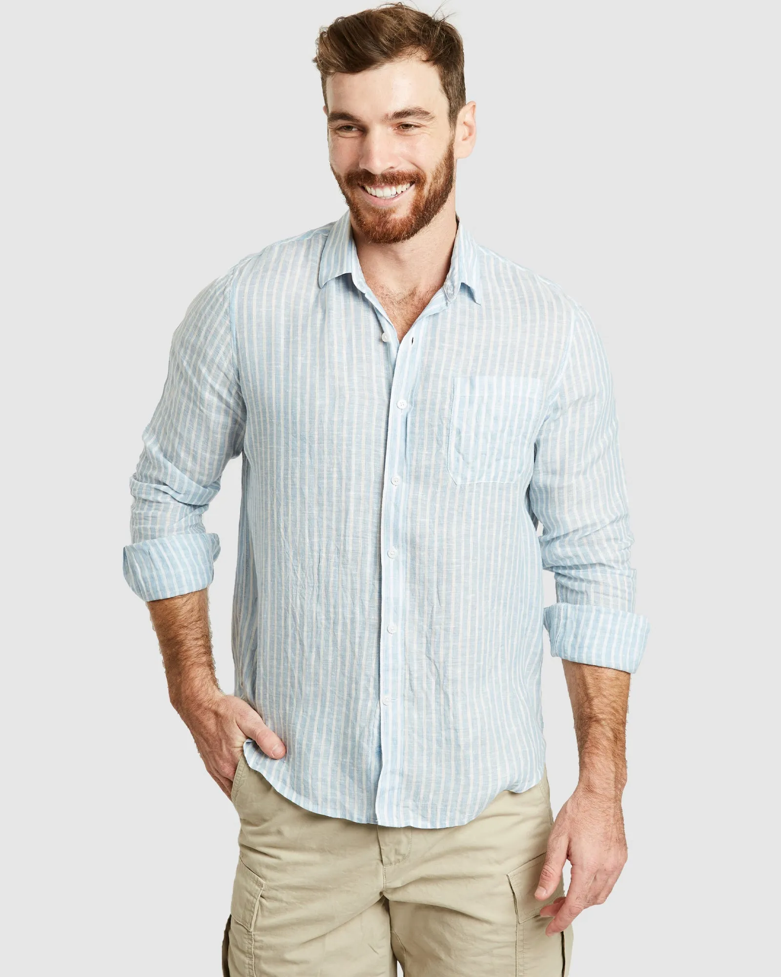 Antibes Chambray Stripes Linen Shirt - Casual Fit