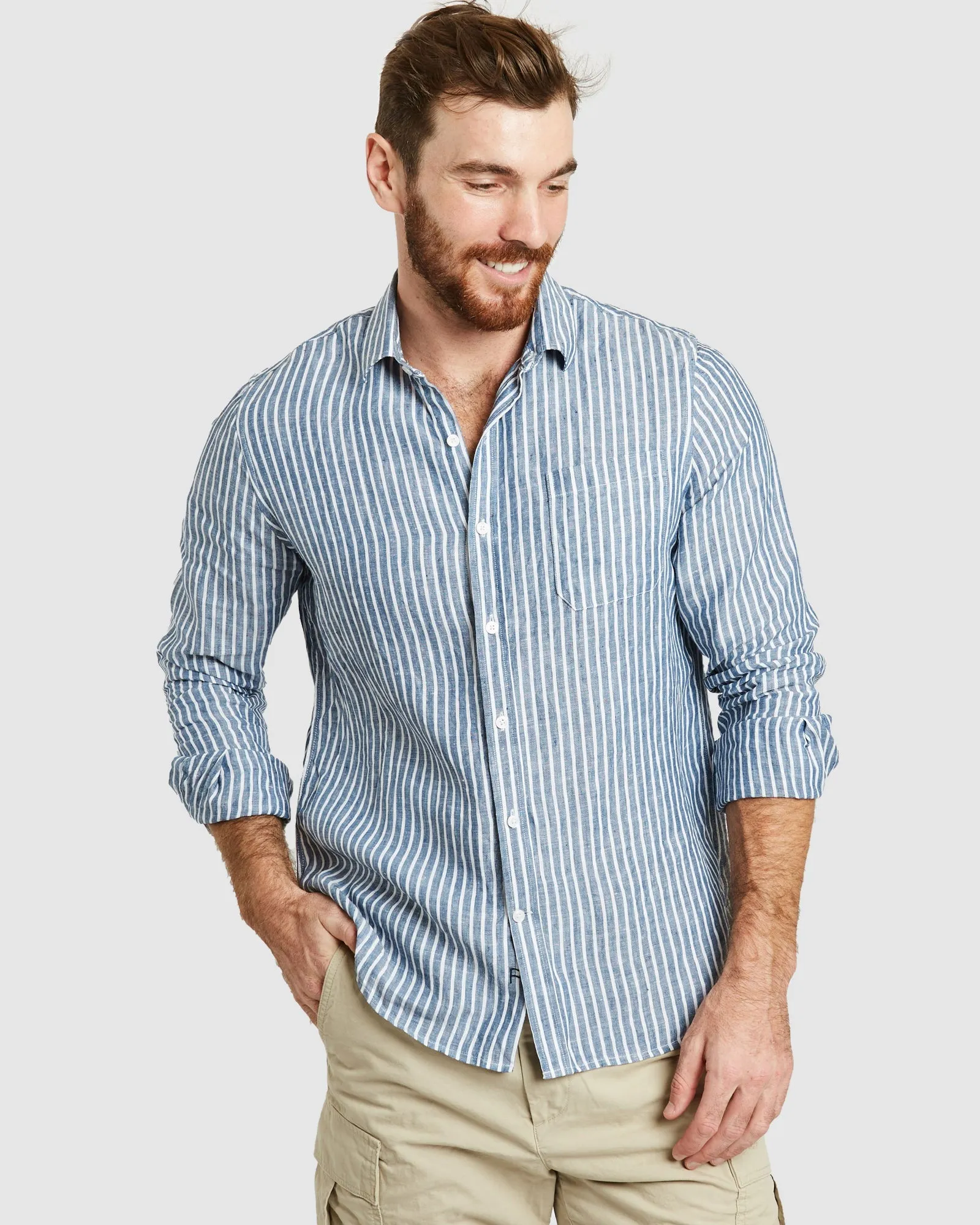 Antibes Dark Blue Stripes Linen Shirt - Casual Fit