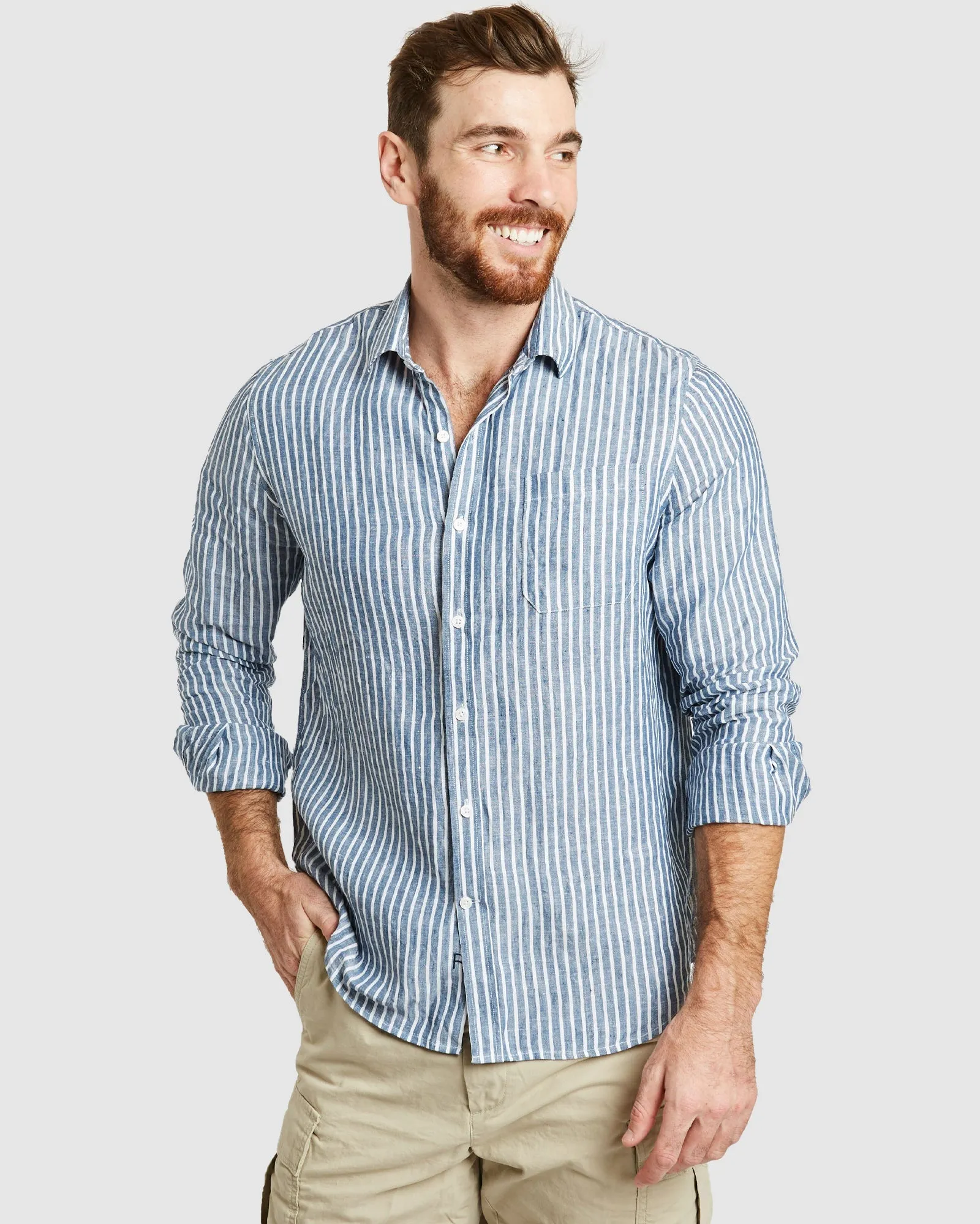 Antibes Dark Blue Stripes Linen Shirt - Casual Fit