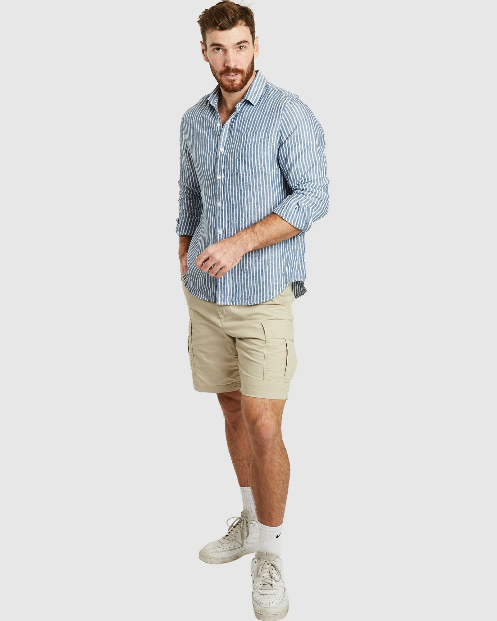 Antibes Dark Blue Stripes Linen Shirt - Casual Fit