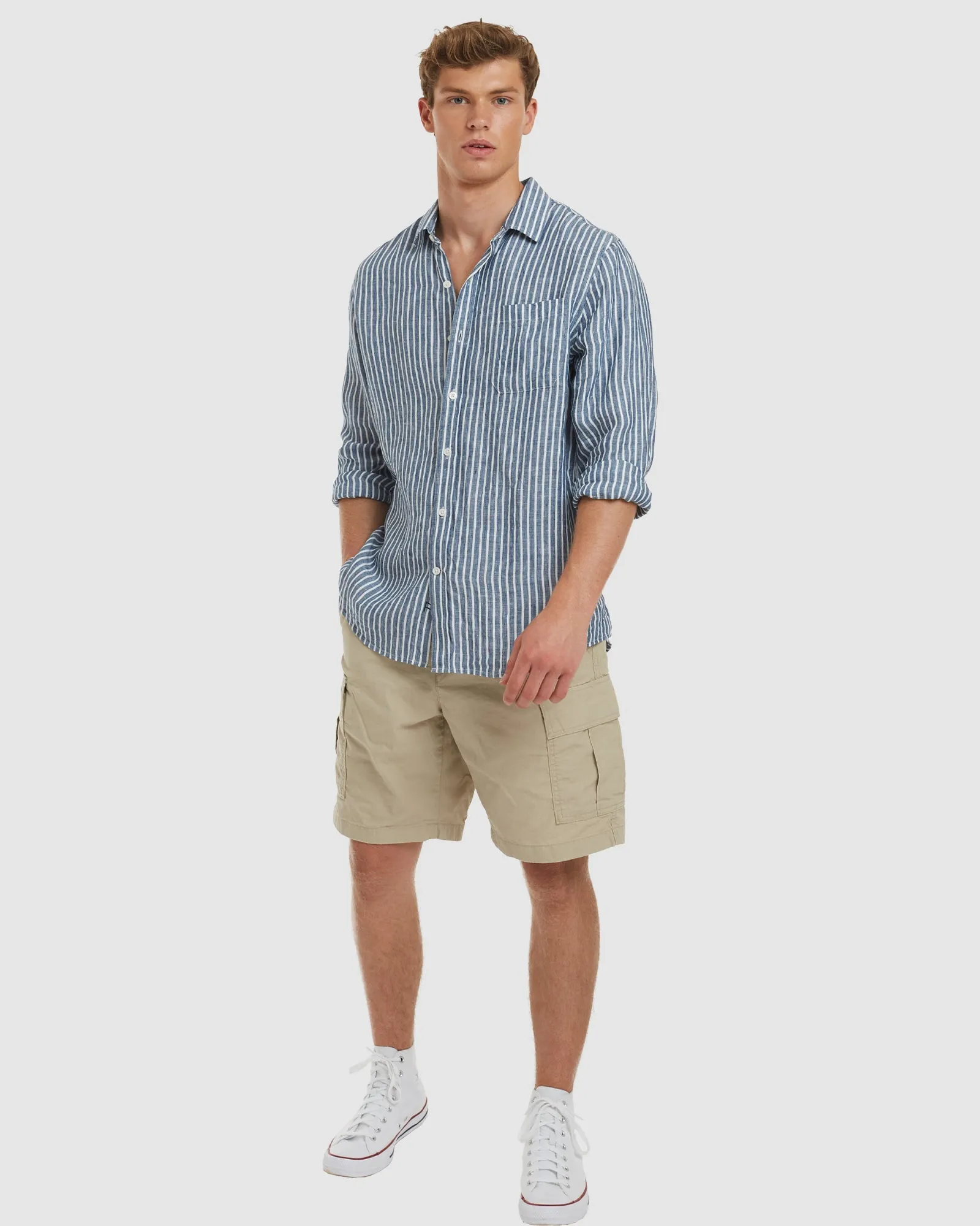 Antibes Dark Blue Stripes Linen Shirt - Casual Fit