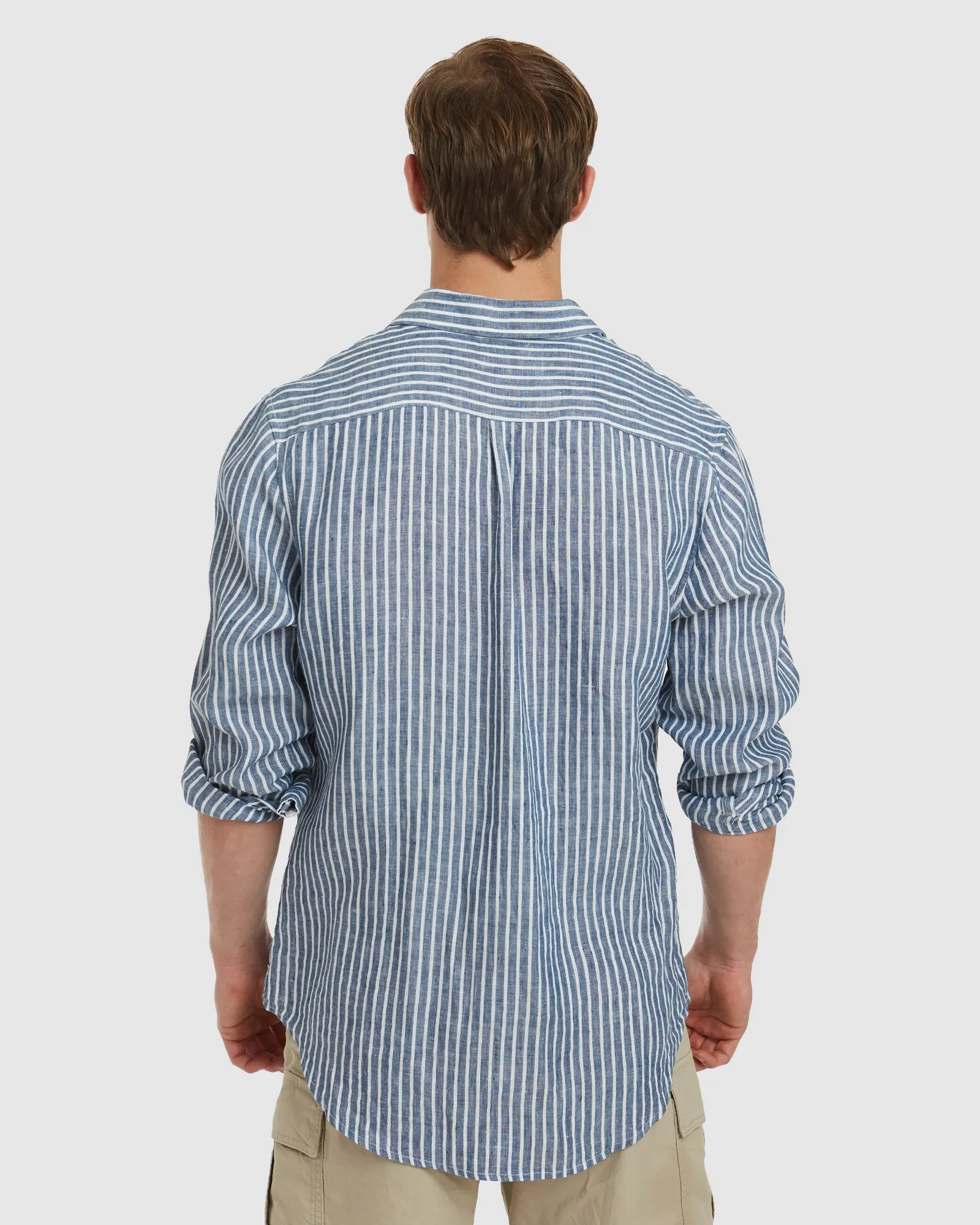 Antibes Dark Blue Stripes Linen Shirt - Casual Fit