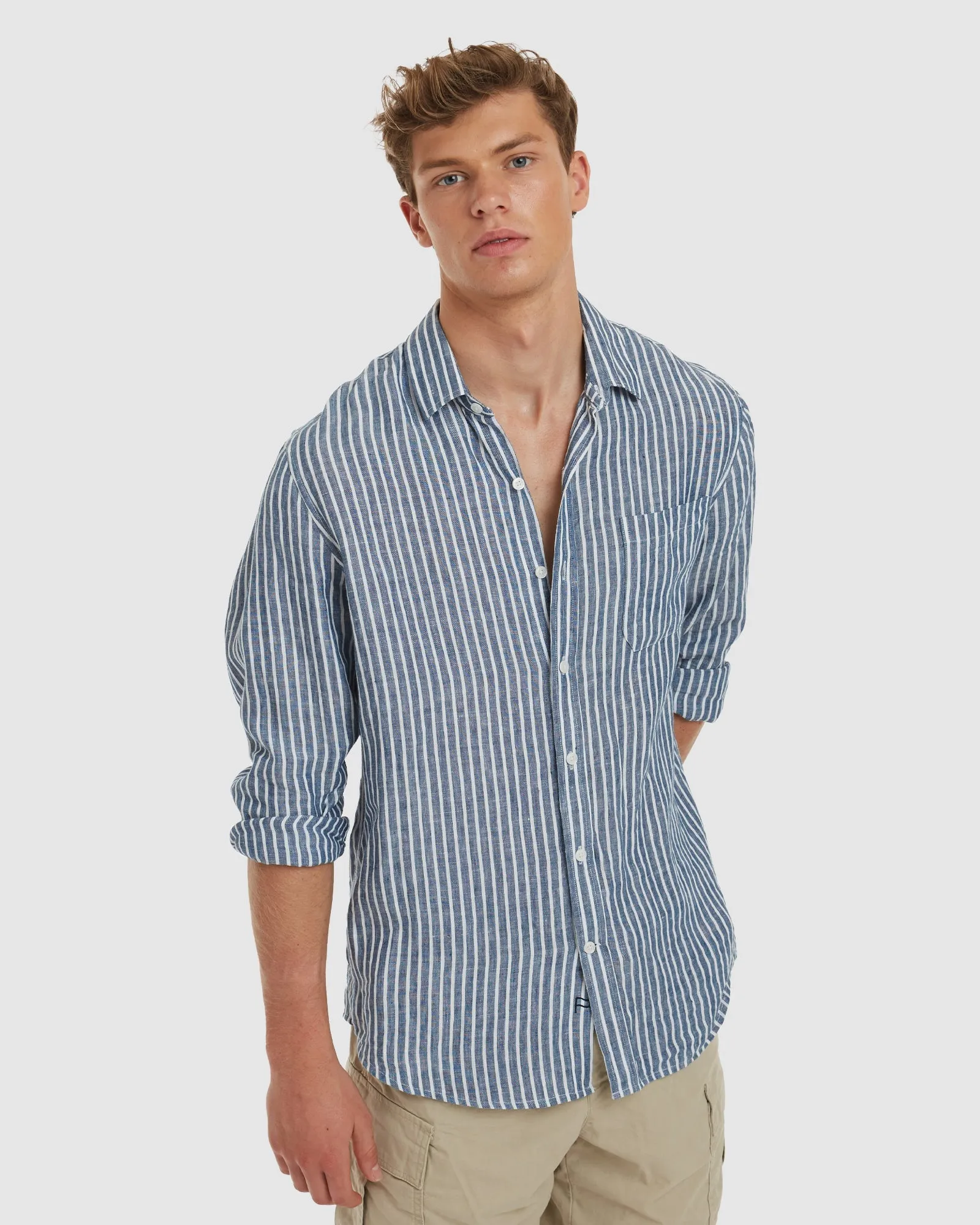 Antibes Dark Blue Stripes Linen Shirt - Casual Fit
