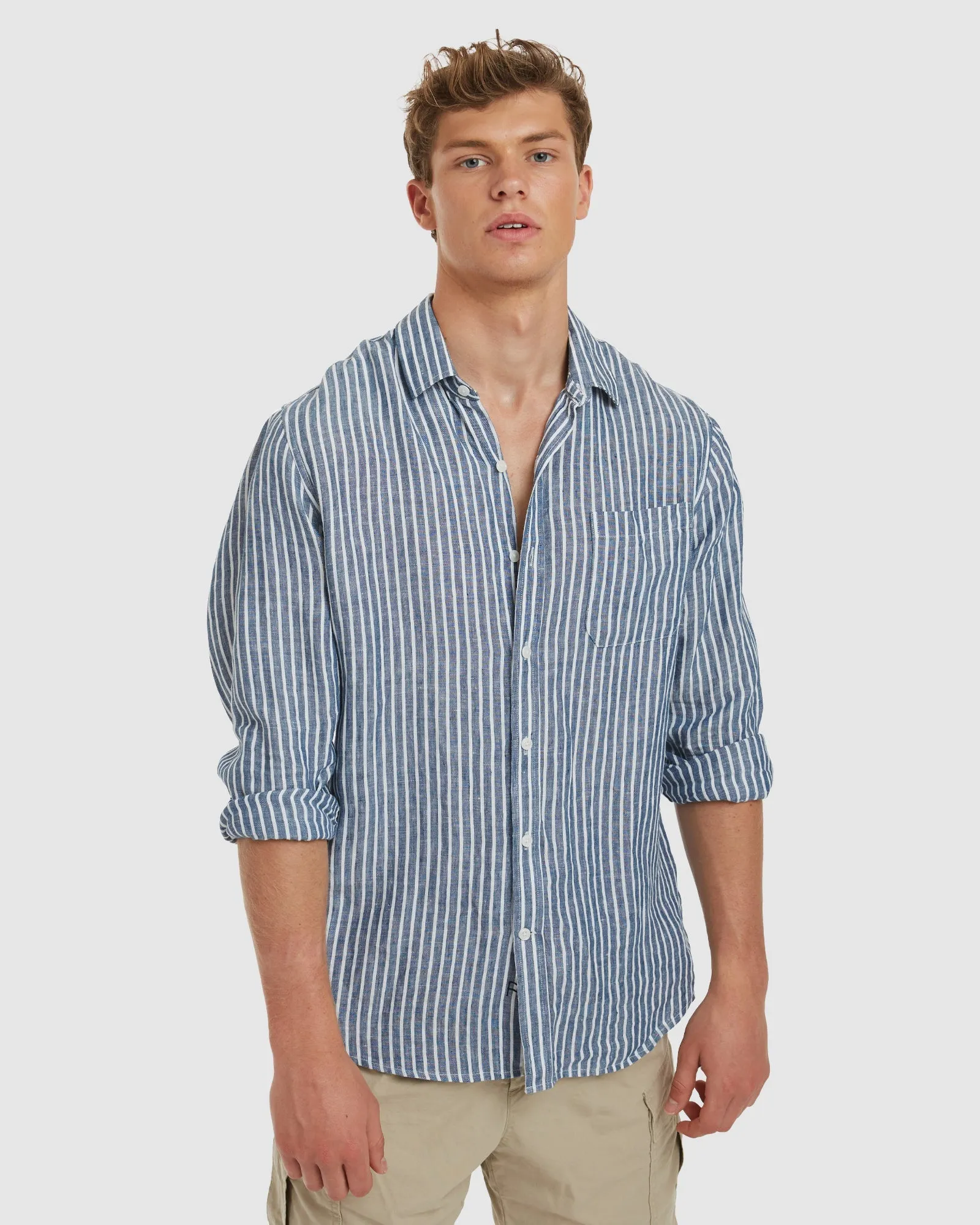 Antibes Dark Blue Stripes Linen Shirt - Casual Fit