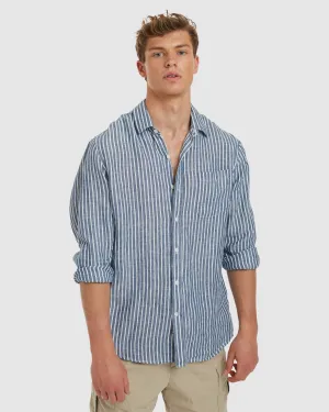 Antibes Dark Blue Stripes Linen Shirt - Casual Fit
