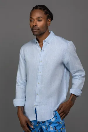 Aqua Marine Long Sleeve Linen Sport Shirt