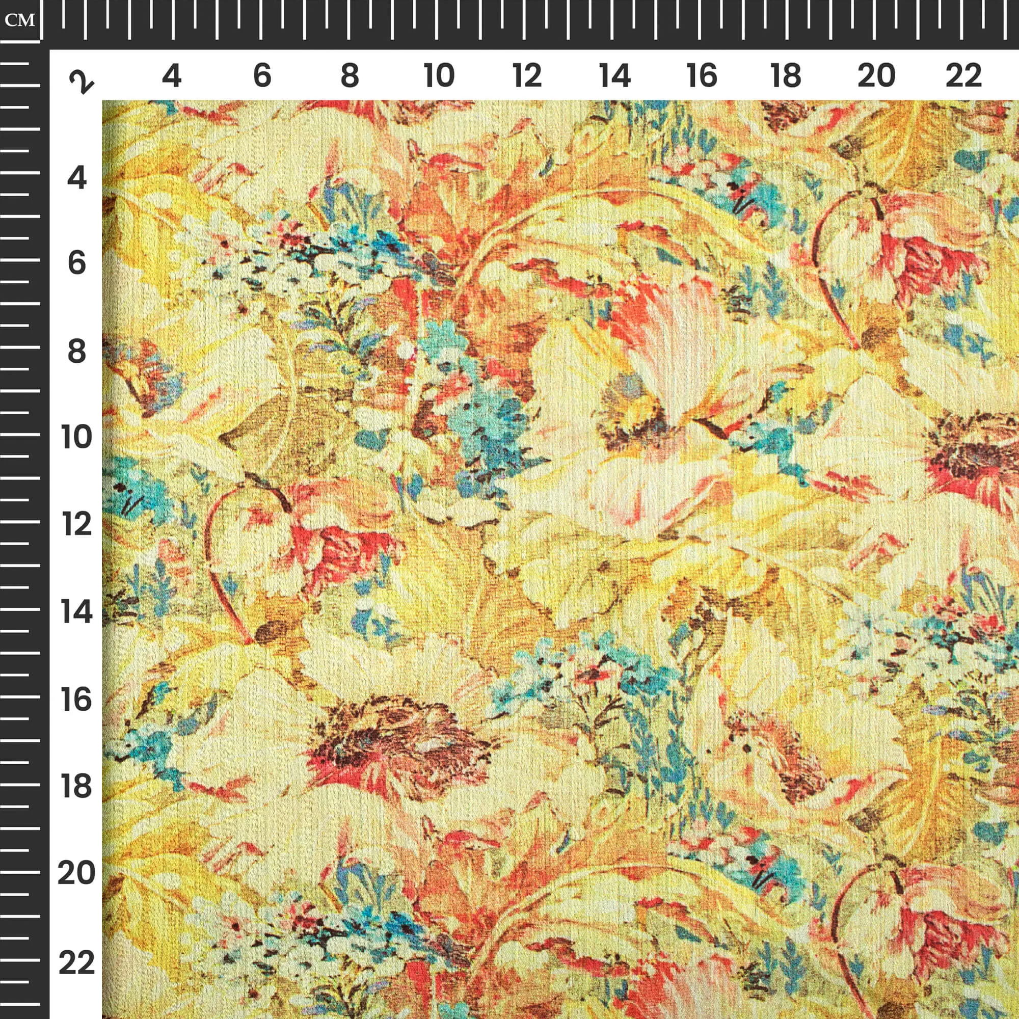 Attractive Yellow Floral Digital Print Chiffon Satin Fabric