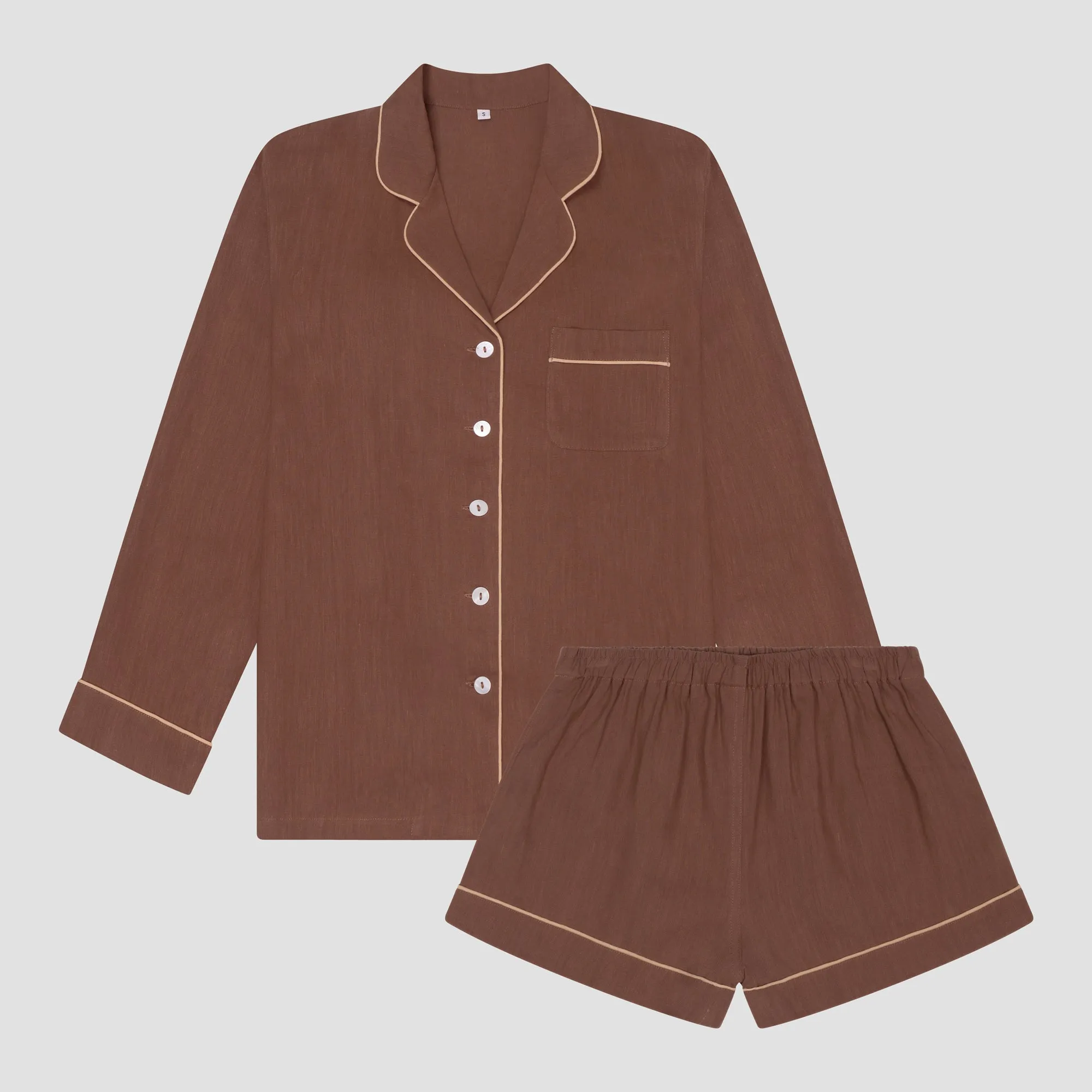 Barley Brown Linen Tencel Pyjama Shorts Set
