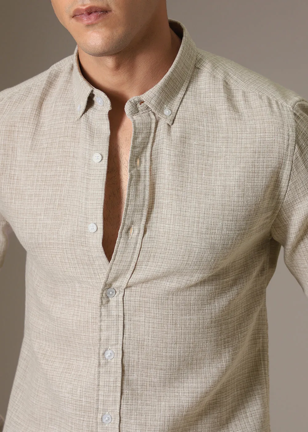 Beige Blended Linen Shirt