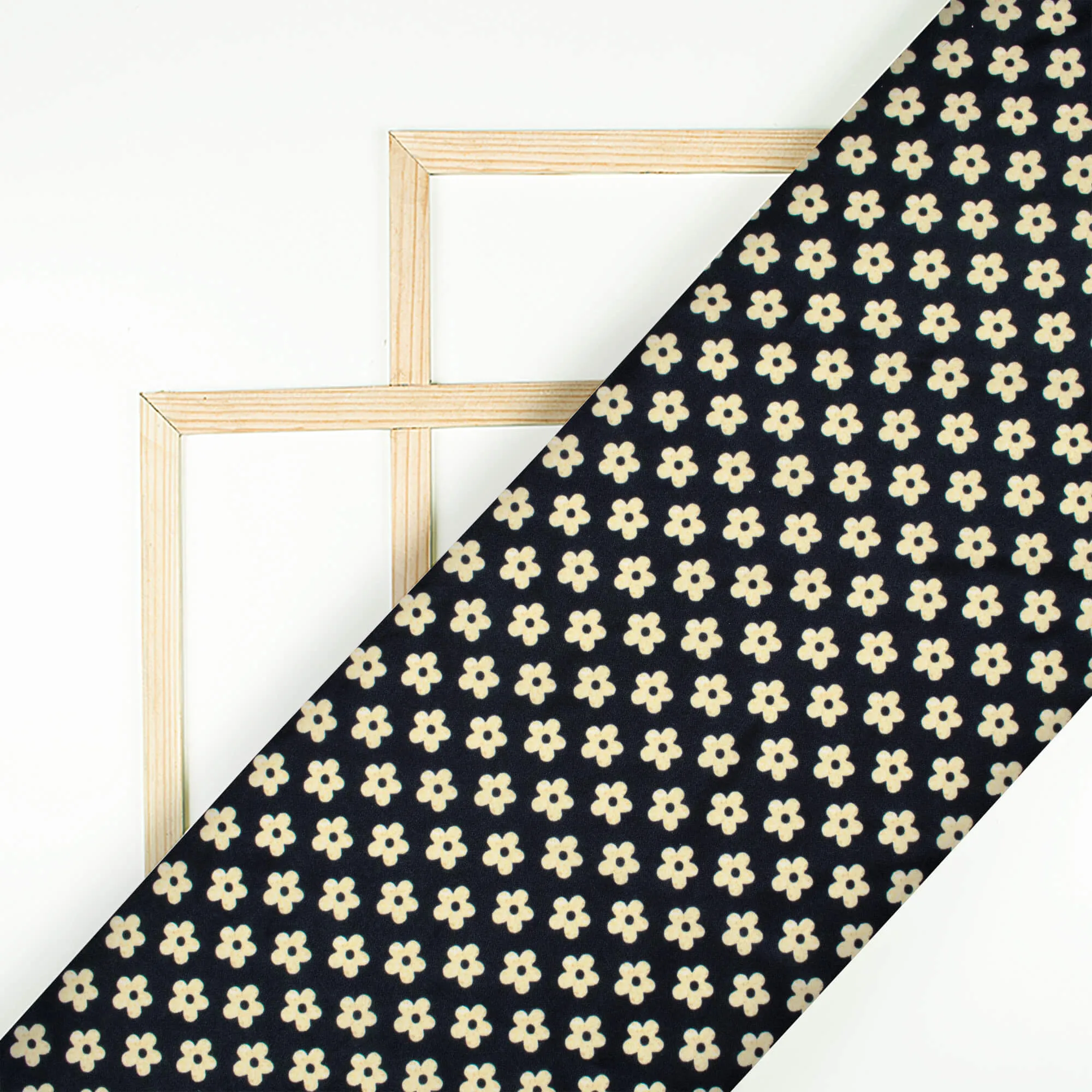 Black And Beige Floral Pattern Digital Print Ultra Premium Butter Crepe Fabric