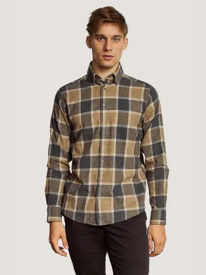 Bruun & Stengade Men Brown Checked Button-Down Collar Full Sleeves Shirt