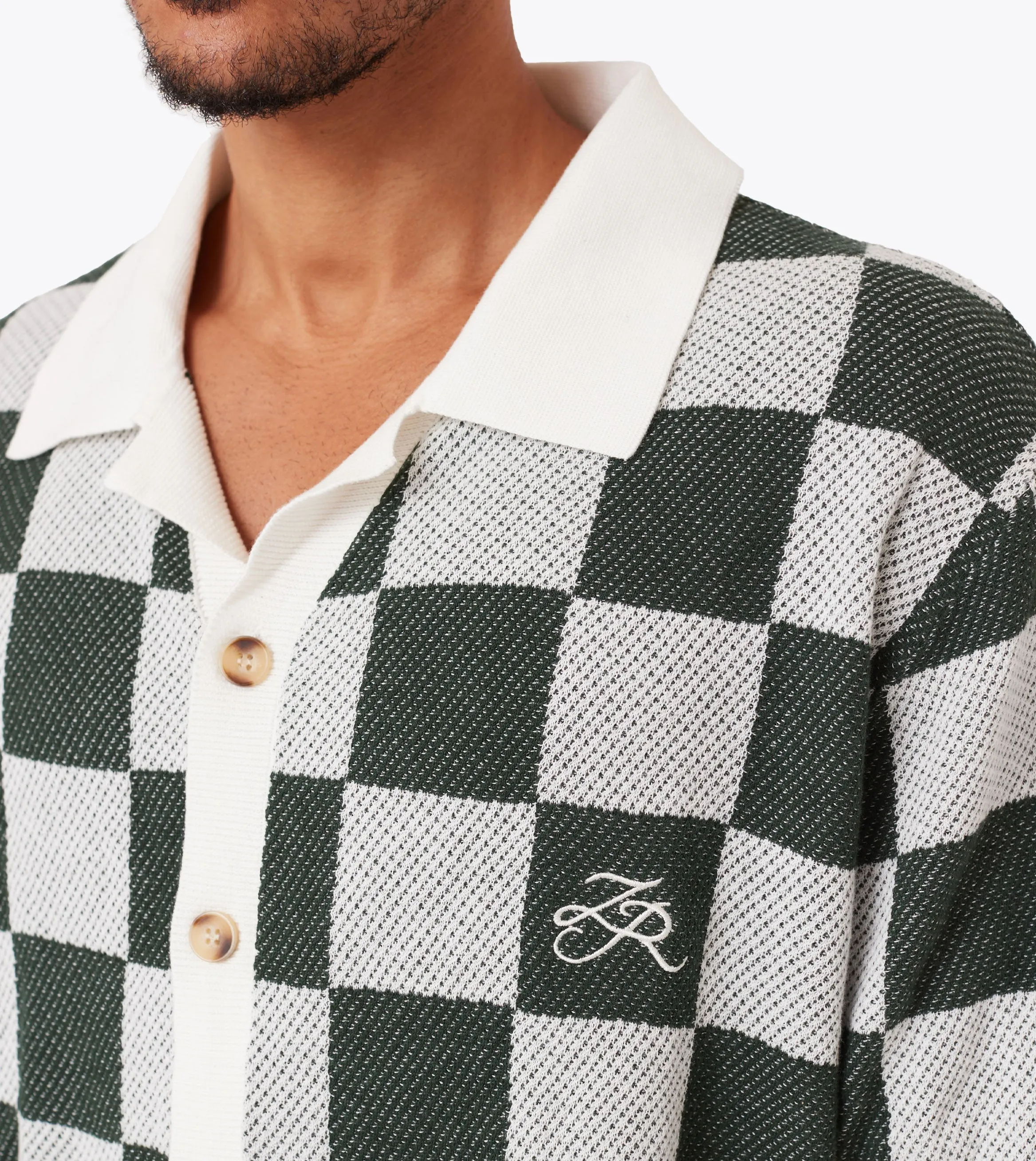 Checker Knit Shirt Vintage White Forest