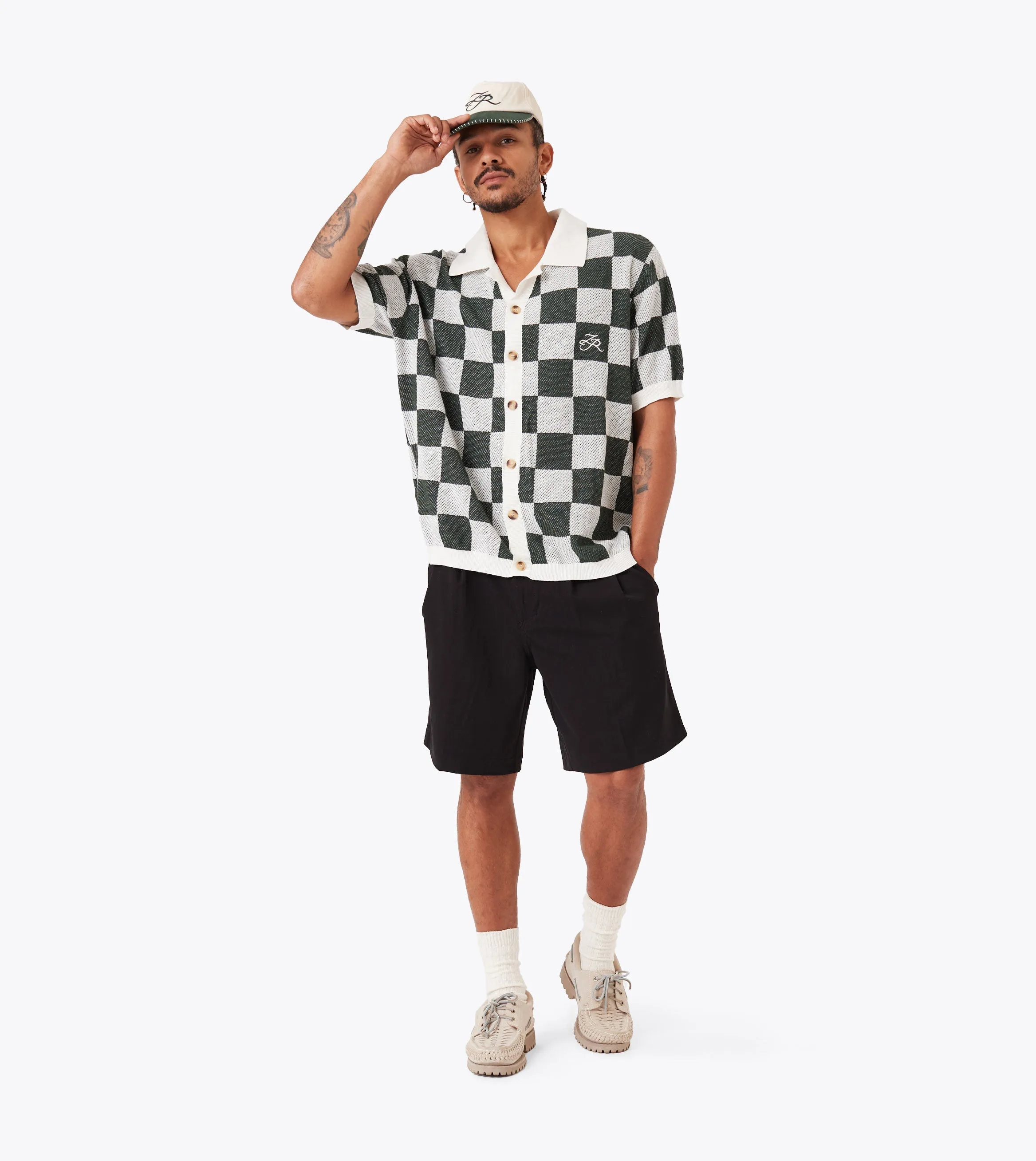 Checker Knit Shirt Vintage White Forest