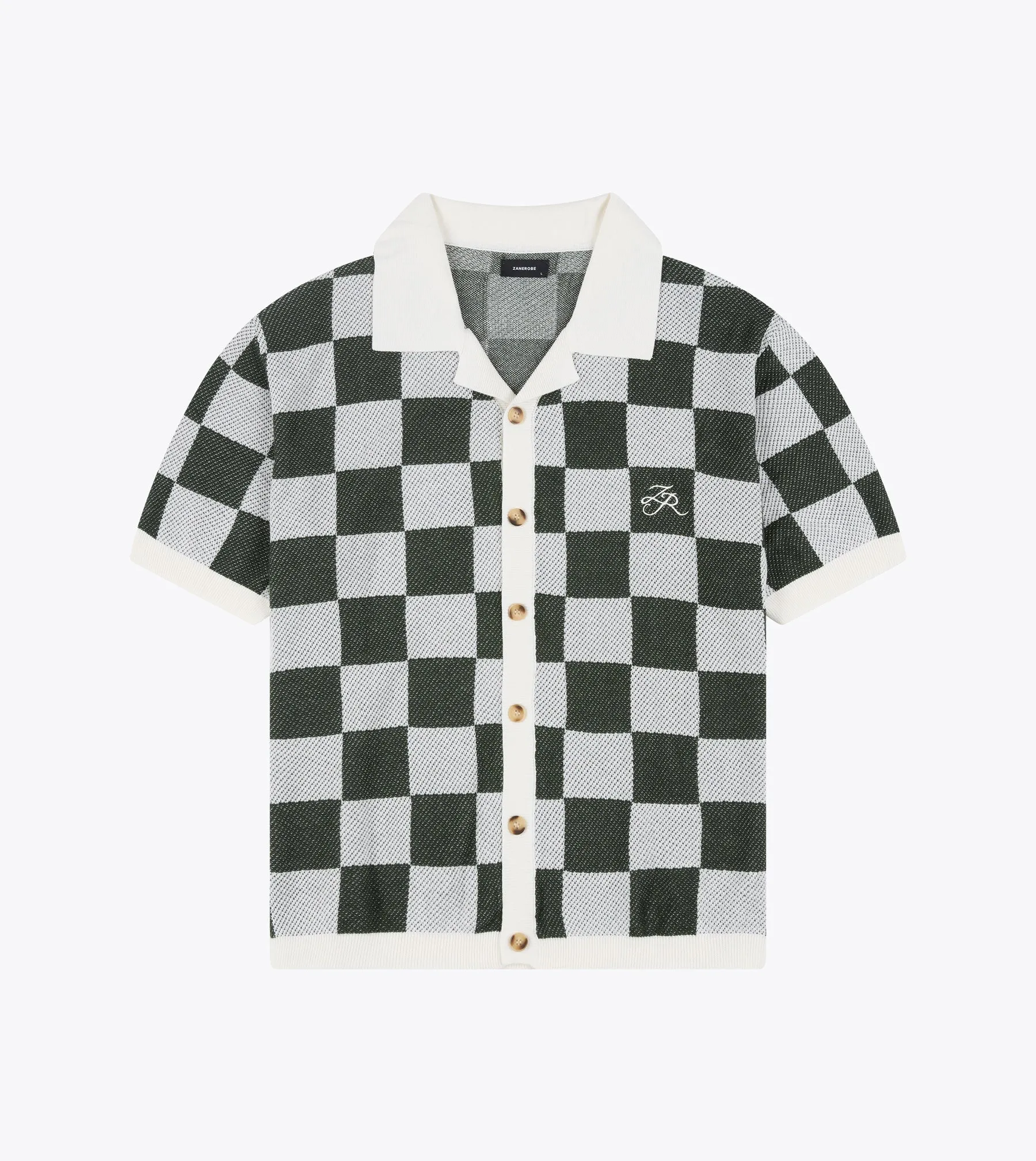 Checker Knit Shirt Vintage White Forest