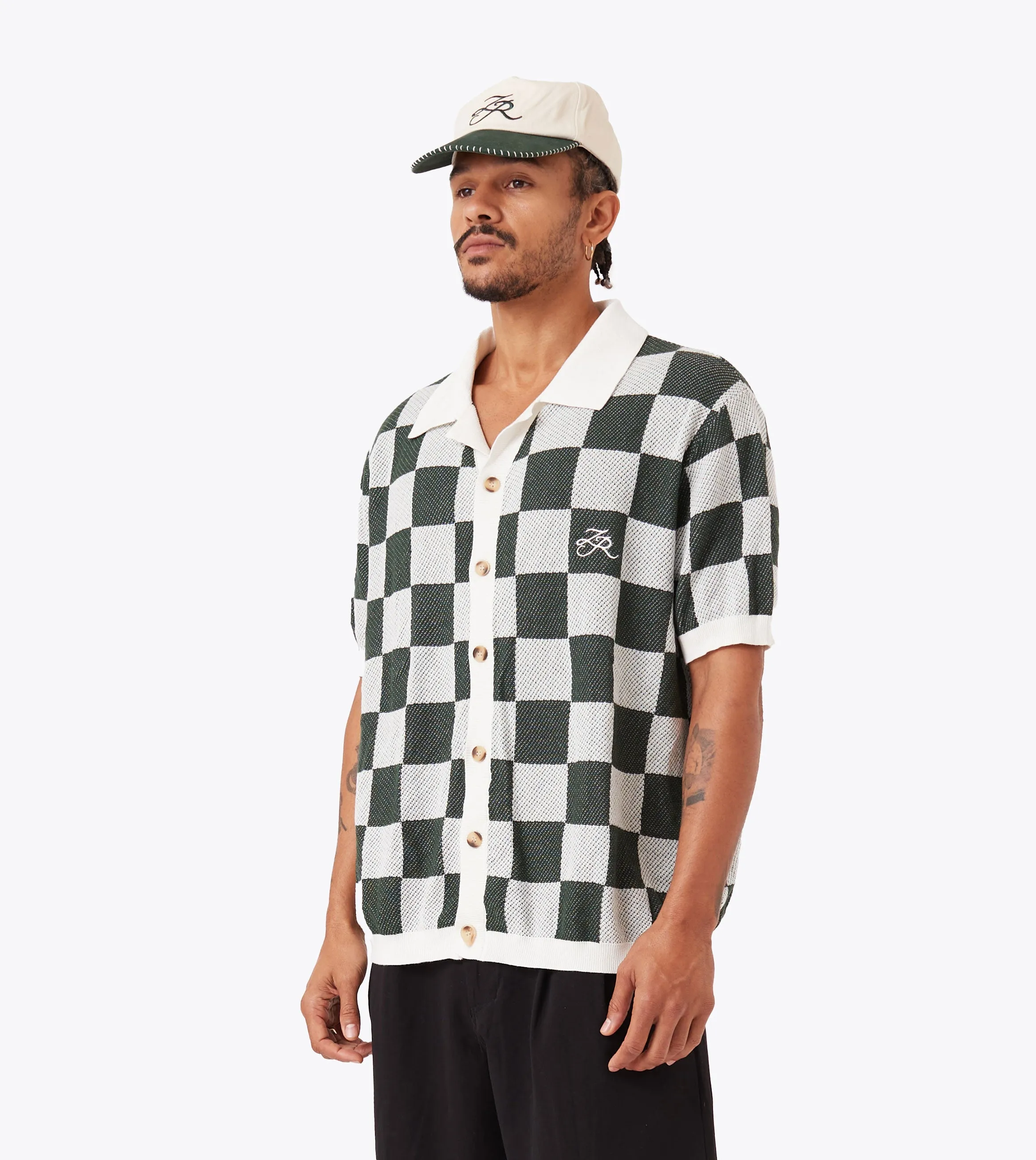 Checker Knit Shirt Vintage White Forest