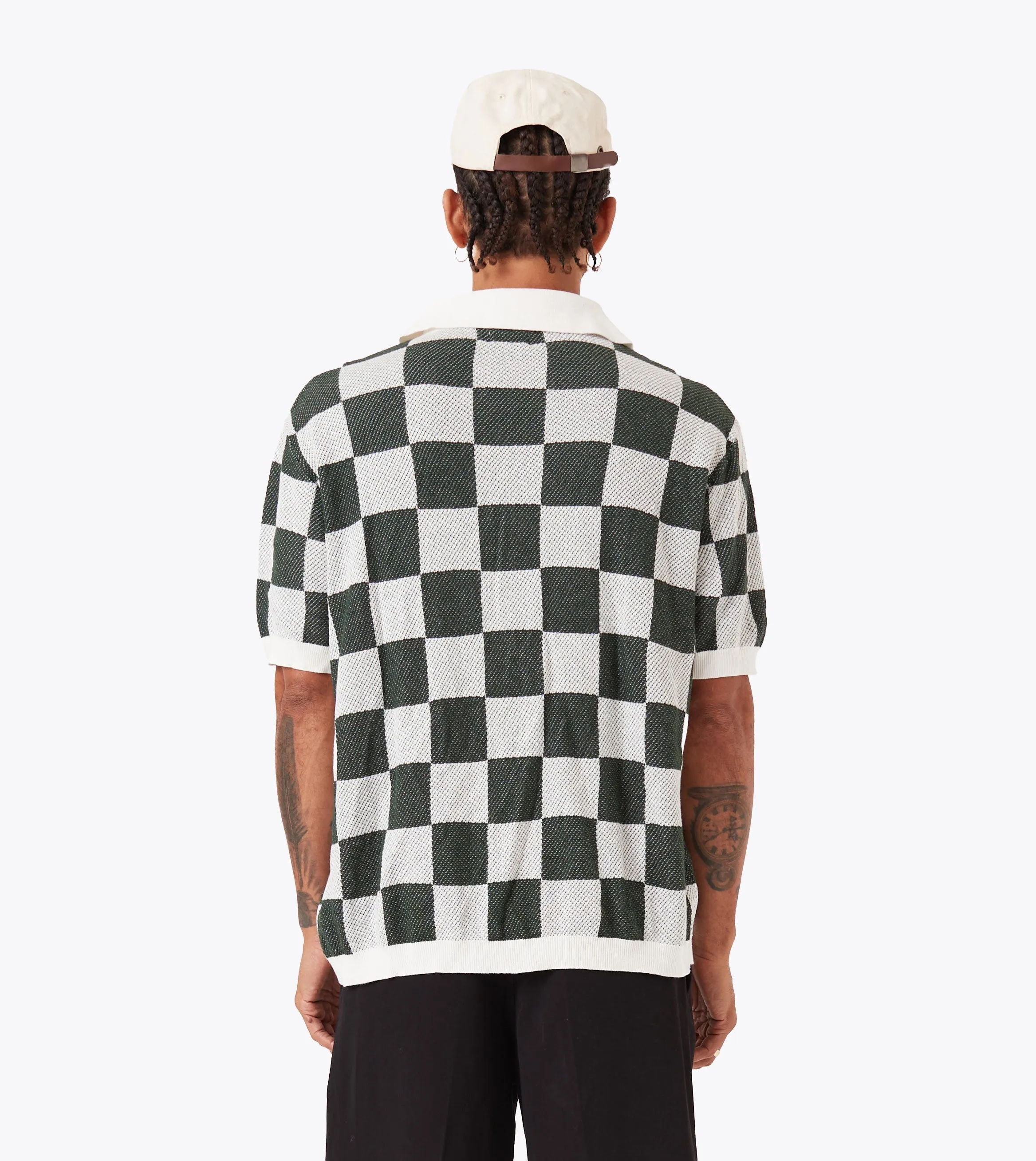 Checker Knit Shirt Vintage White Forest