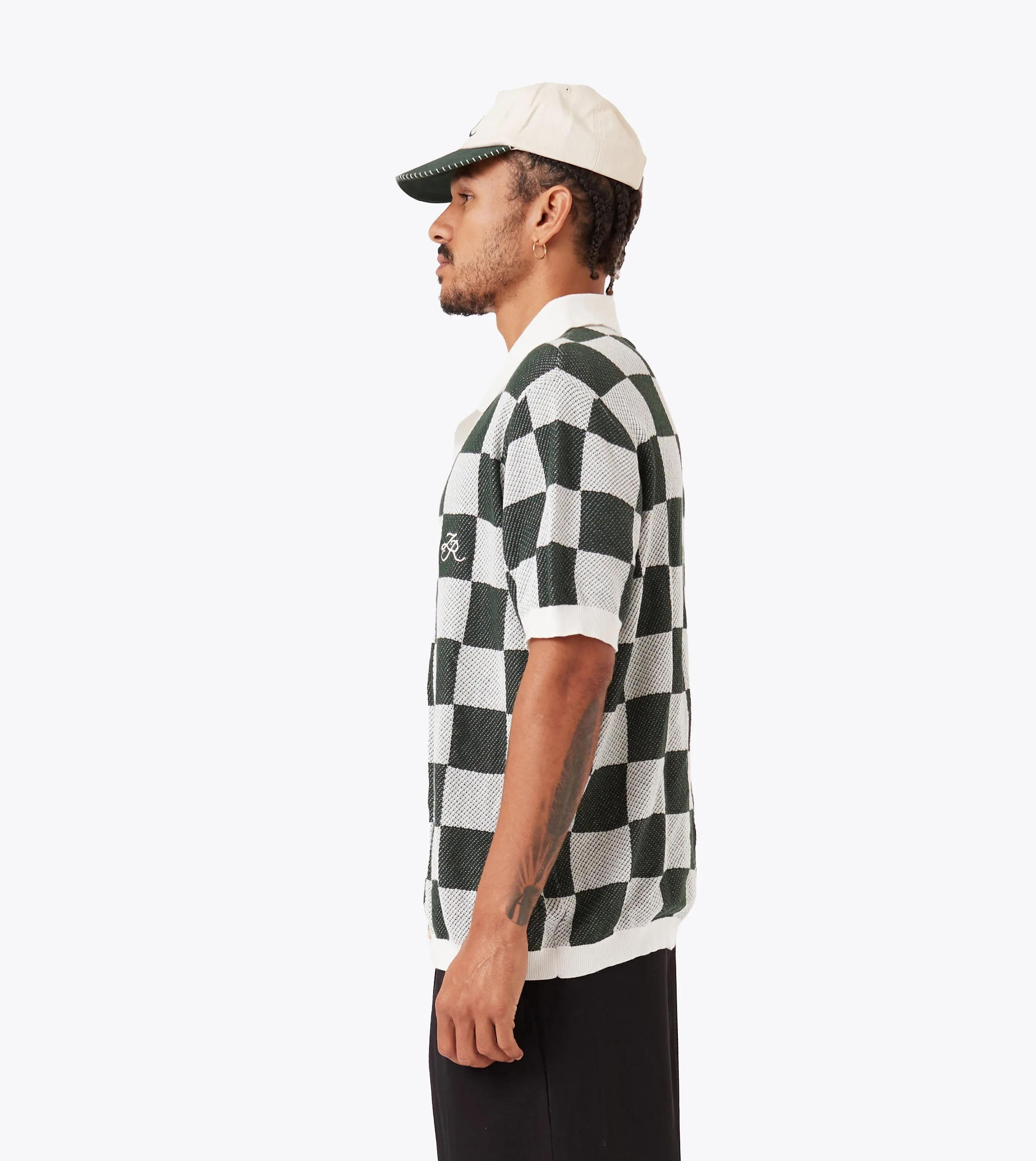 Checker Knit Shirt Vintage White Forest