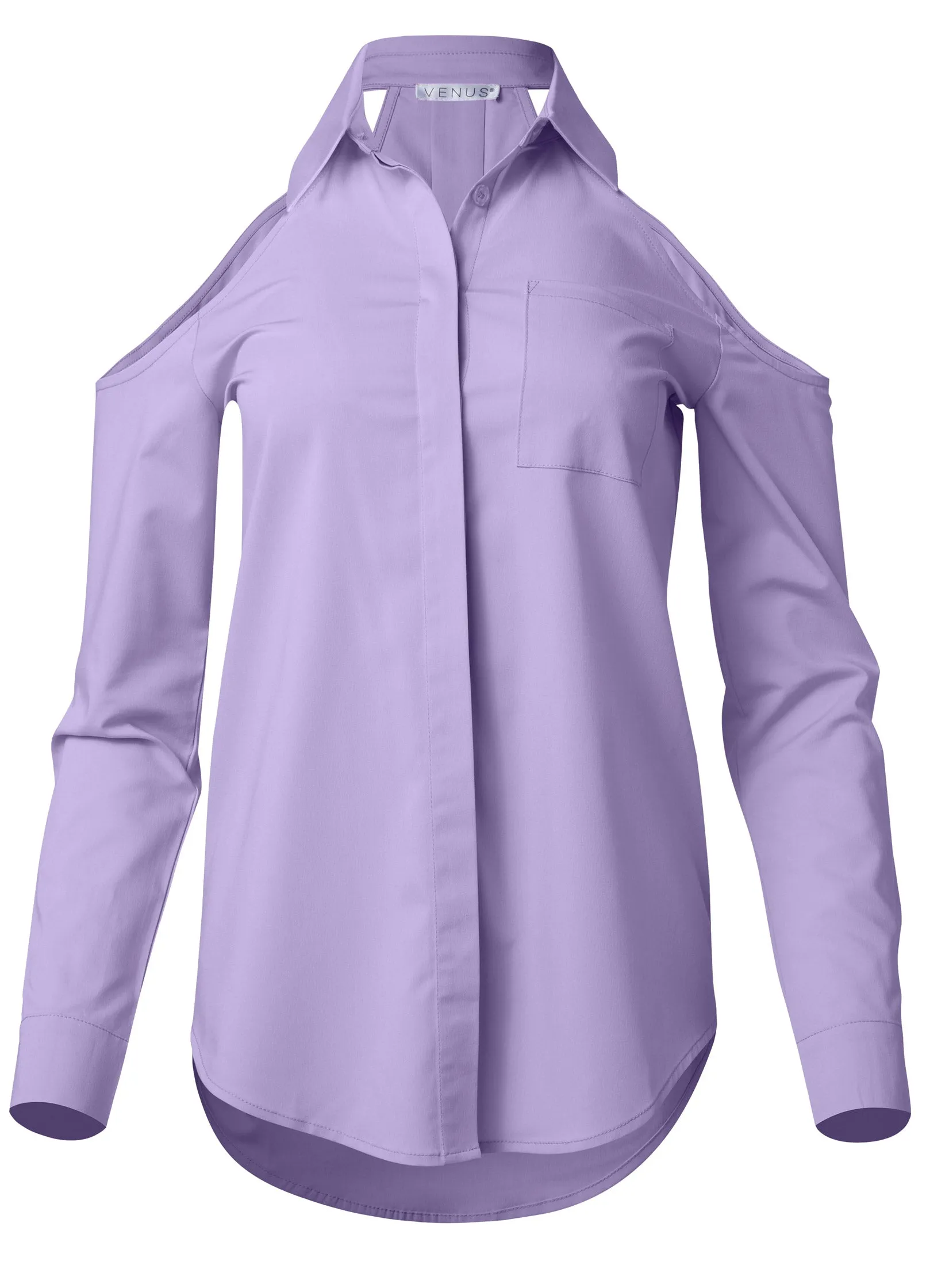 Cold-Shoulder Button-Up Top - Purple