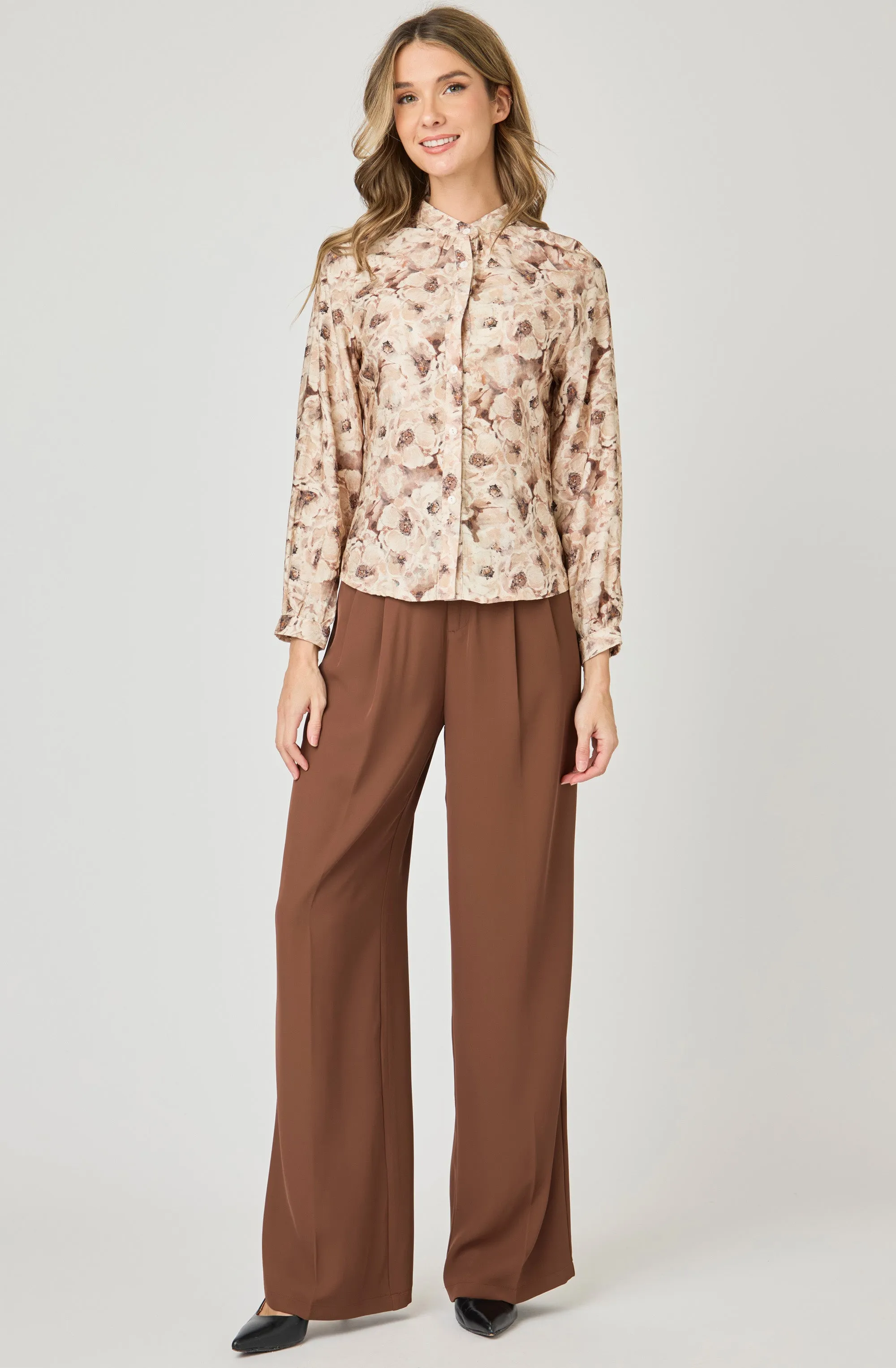 Collarless Printed Blouse