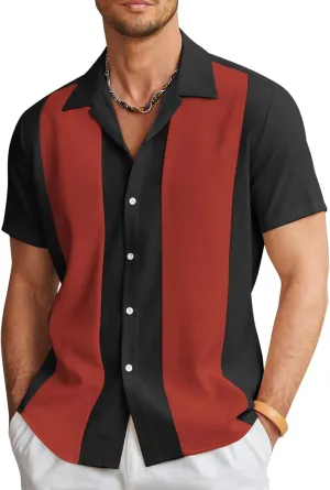COOFANDY Men's Vintage Bowling Shirt Short Sleeve Button Down Summer Cuba Beach Shirts