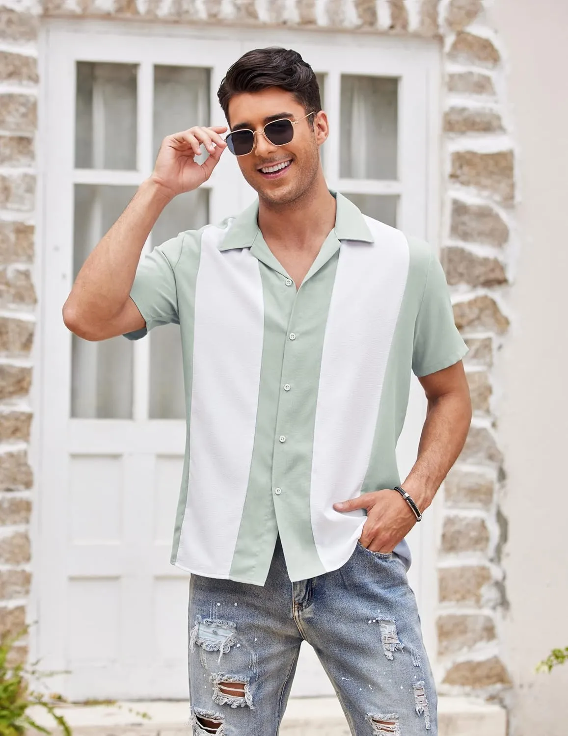 COOFANDY Men's Vintage Bowling Shirt Short Sleeve Button Down Summer Cuba Beach Shirts