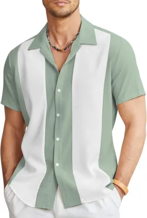 COOFANDY Men's Vintage Bowling Shirt Short Sleeve Button Down Summer Cuba Beach Shirts