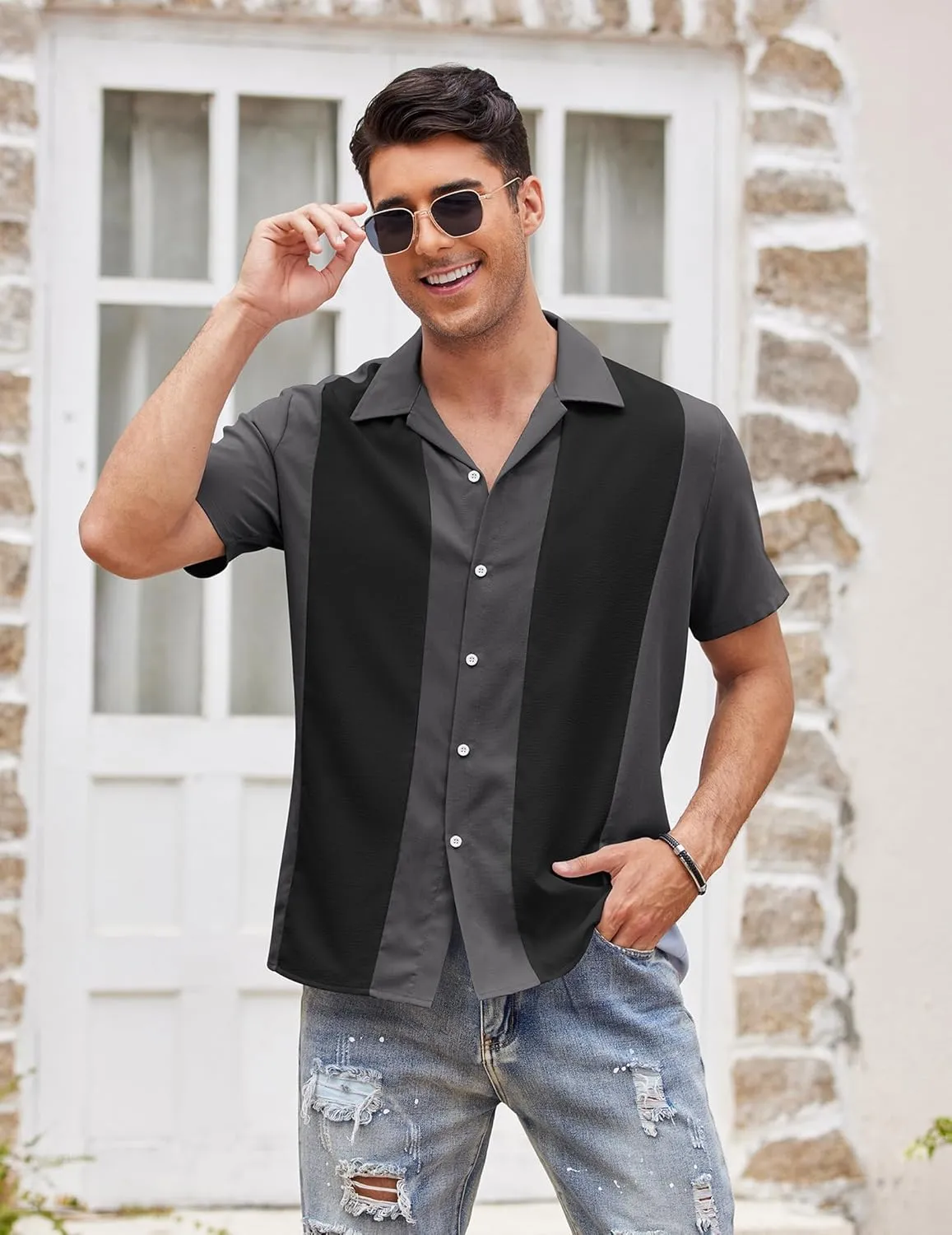 COOFANDY Men's Vintage Bowling Shirt Short Sleeve Button Down Summer Cuba Beach Shirts