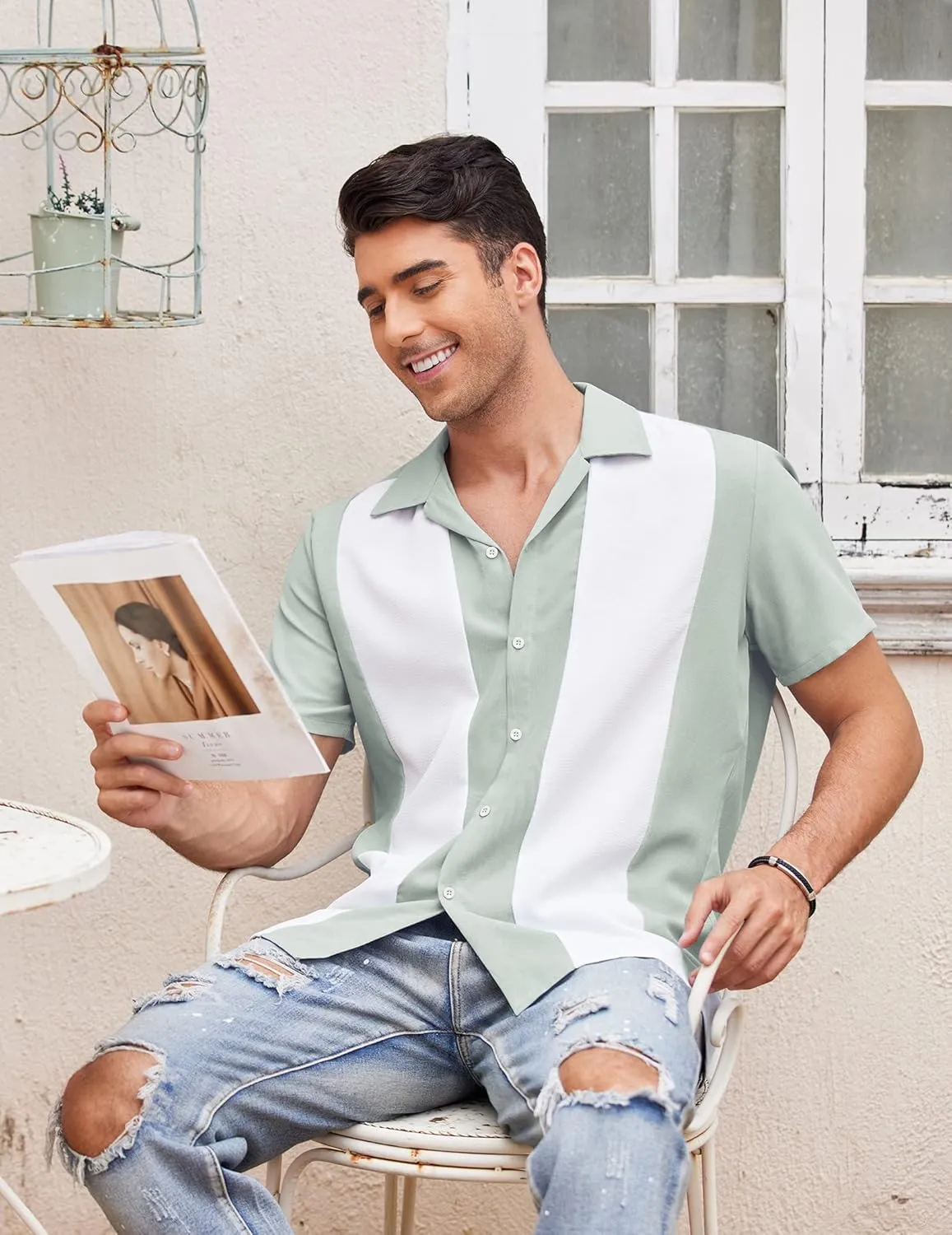 COOFANDY Men's Vintage Bowling Shirt Short Sleeve Button Down Summer Cuba Beach Shirts