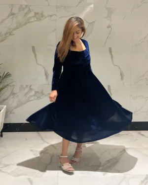 Cosmic Blue Luxurious Velvet Dress